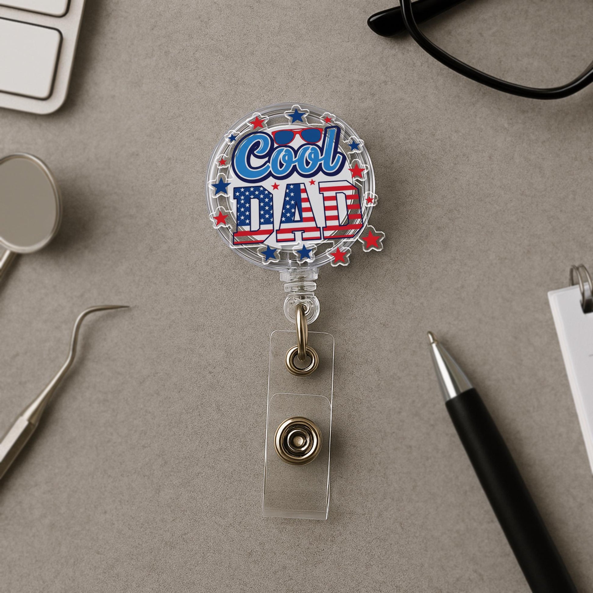 Cool Dad Badge Reel – Funny Father’s Day Retractable ID Holder – Gift for Dad Nurses, Teachers, Coworkers, or Proud Girl Dads