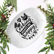 Cooking Makes Me Happy Platter – Funny Kitchen Serveware Tray, Gift for Chefs, Cooks & Food Lovers – Decorative Melamine Plate