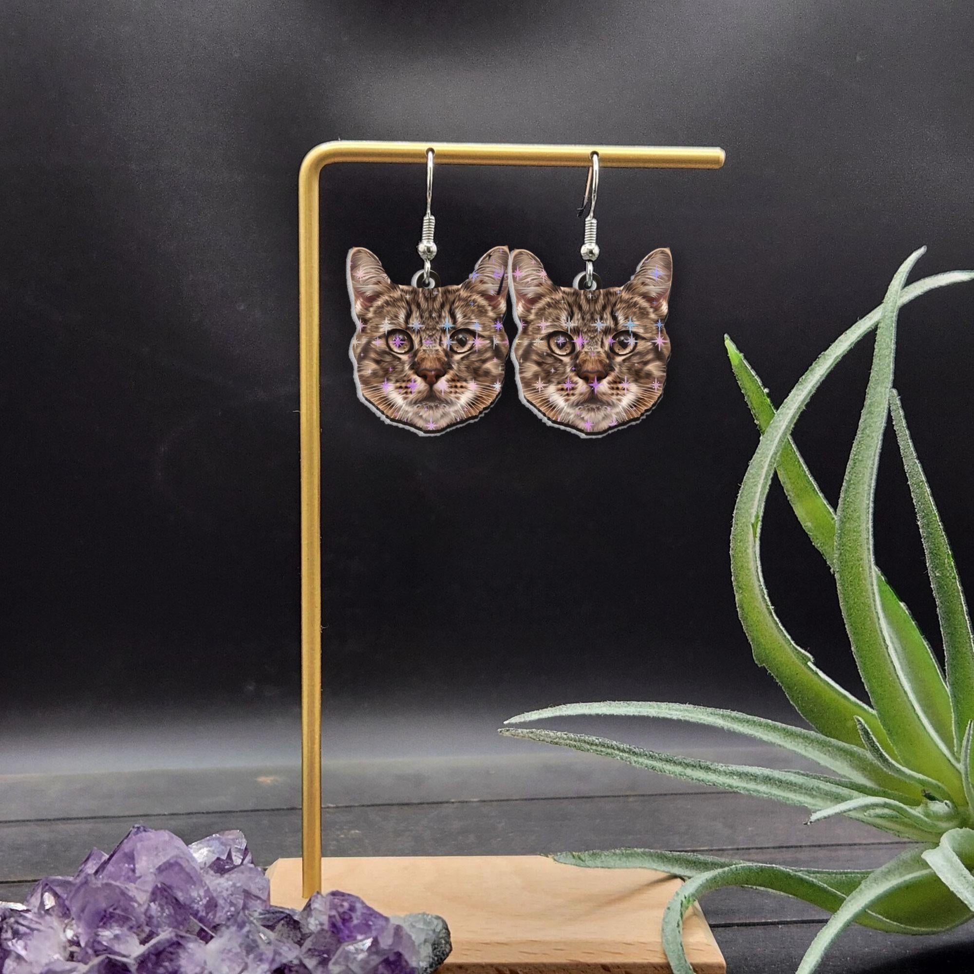 Personalized Pet Photo Dangle Earrings, Custom Pet Portrait Photo Earrings, Gift for Cat Lovers, Custom Photo Earring, Pet Lover Gift