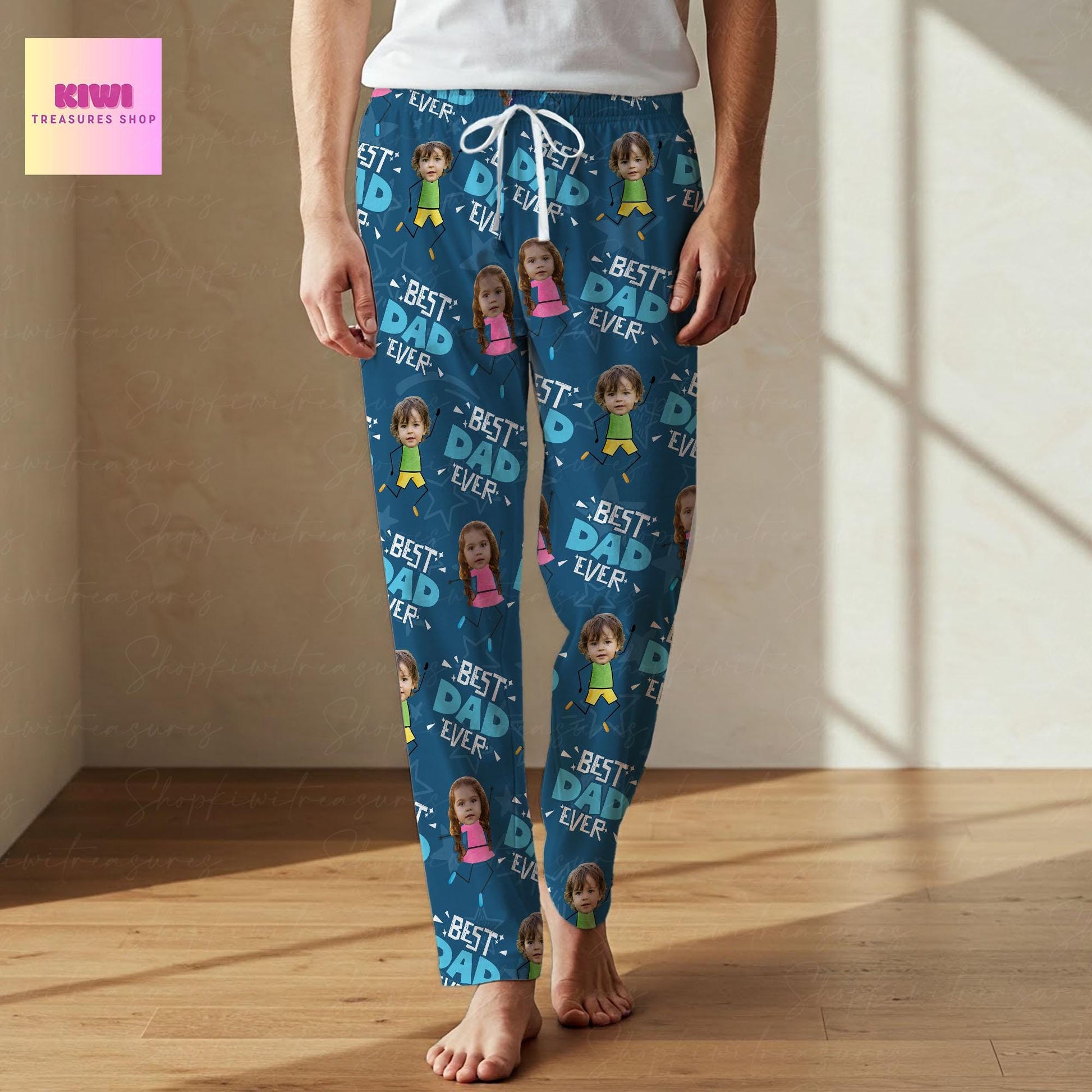 Custom Best Dad Ever Pajama Pants – Personalized Photo Lounge Pants Gift from Kids, Funny Gift for Dad or Papa