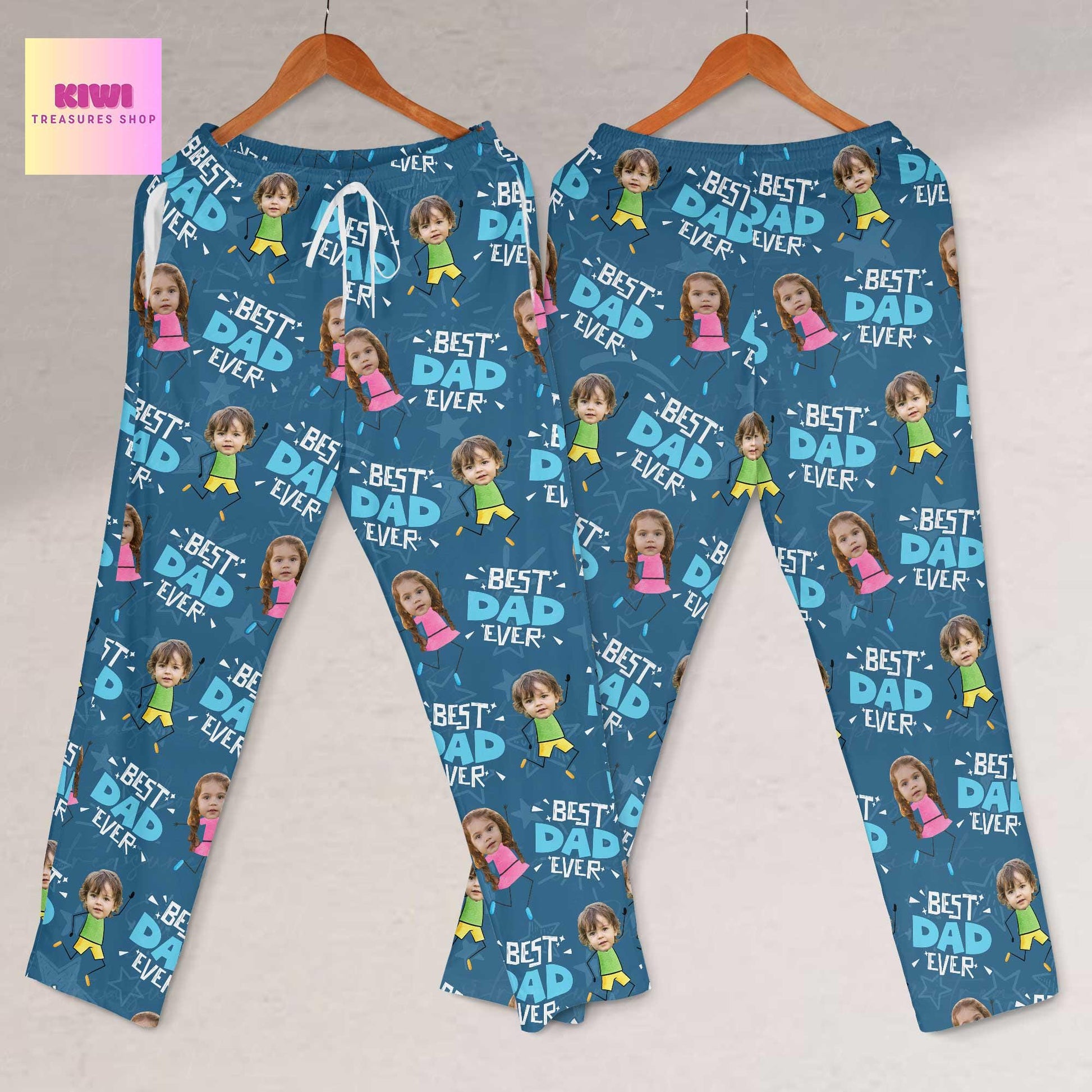 Custom Best Dad Ever Pajama Pants – Personalized Photo Lounge Pants Gift from Kids, Funny Gift for Dad or Papa