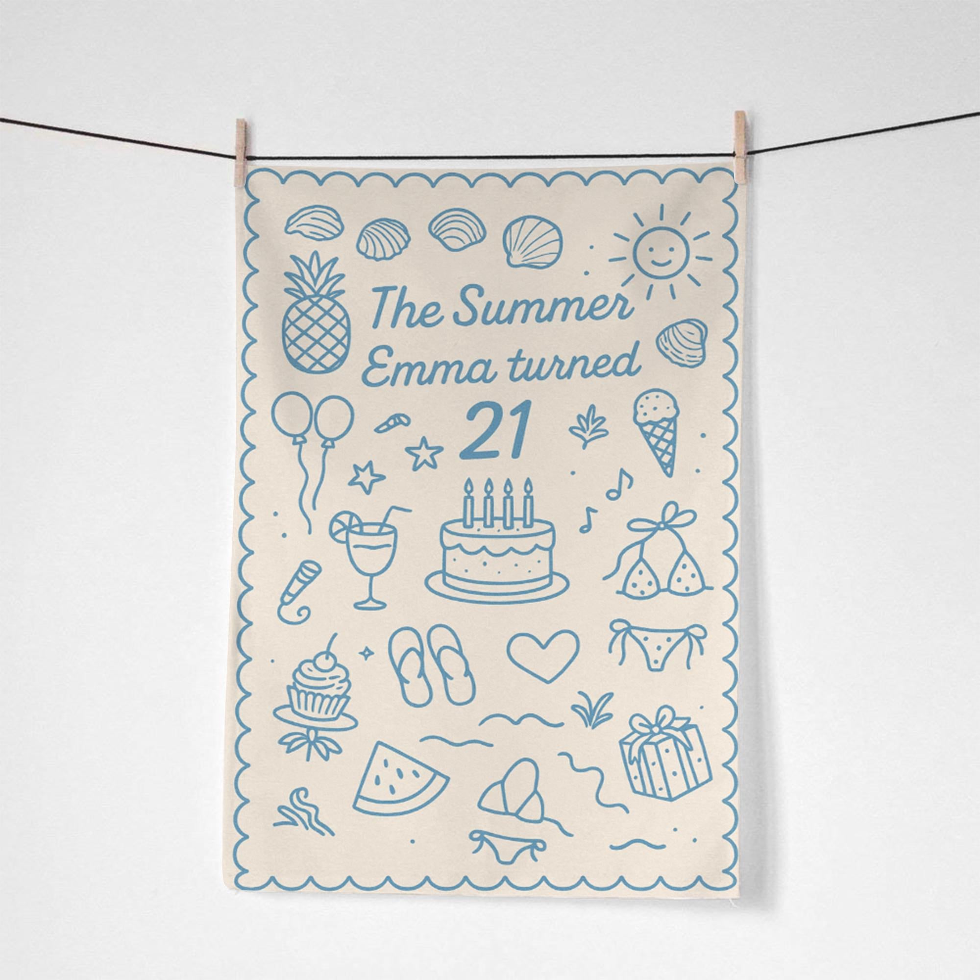 Custom Birthday Beach Towel – Personalized Summer Party Towel for Her, 21st Birthday Gift Idea, Pool or Beach Trip Celebration Towel