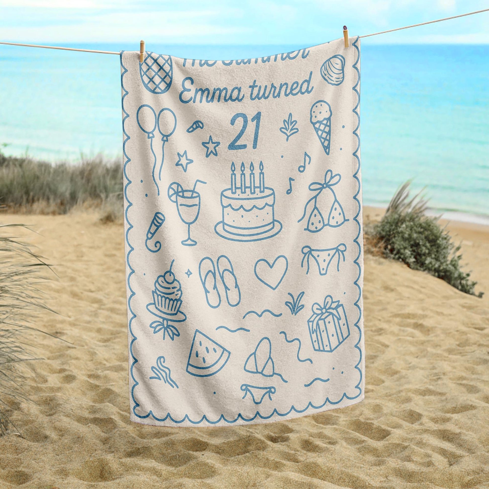 Custom Birthday Beach Towel – Personalized Summer Party Towel for Her, 21st Birthday Gift Idea, Pool or Beach Trip Celebration Towel