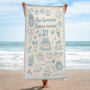 Custom Birthday Beach Towel – Personalized Summer Party Towel for Her, 21st Birthday Gift Idea, Pool or Beach Trip Celebration Towel