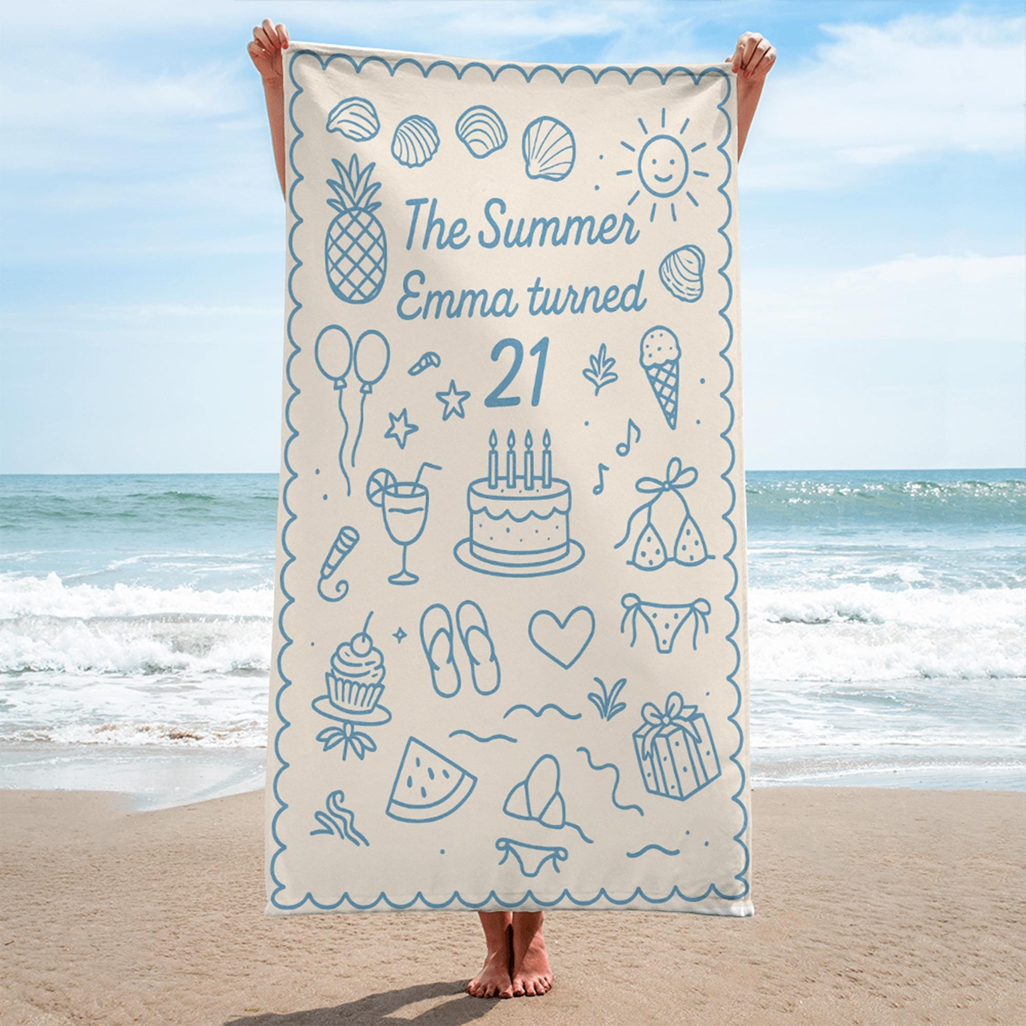 Custom Birthday Beach Towel – Personalized Summer Party Towel for Her, 21st Birthday Gift Idea, Pool or Beach Trip Celebration Towel