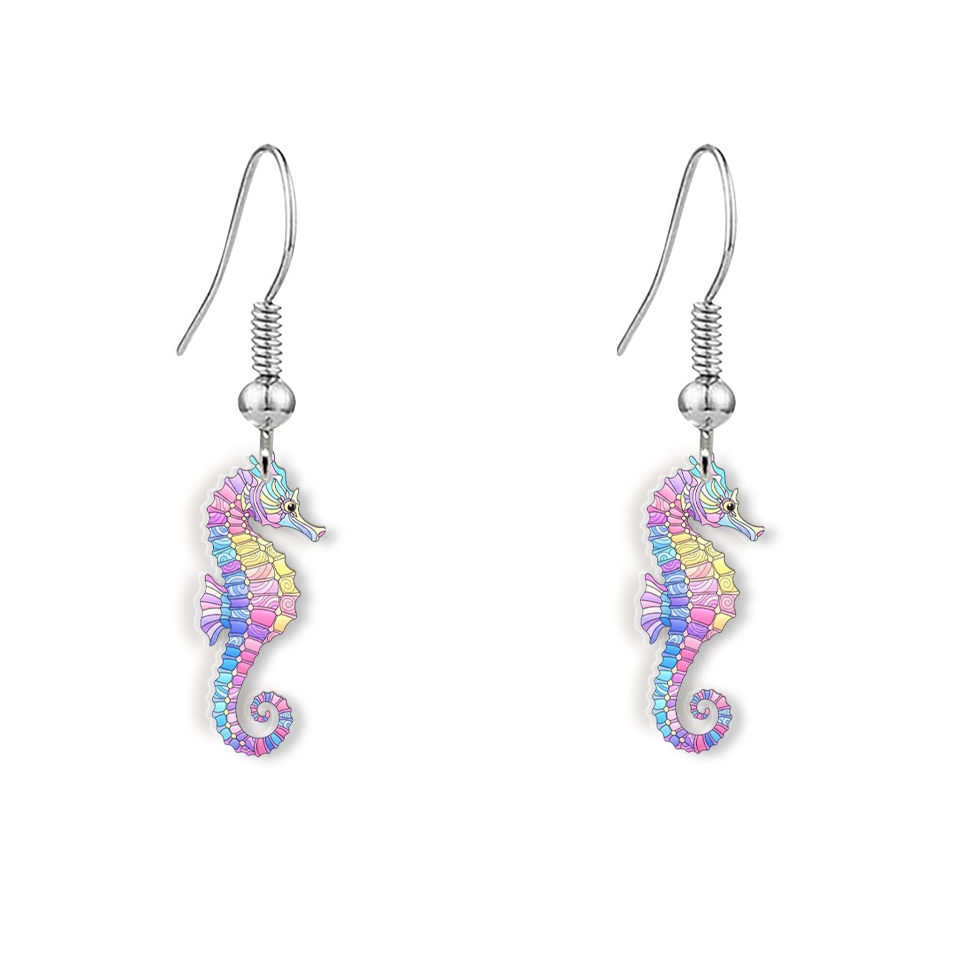 Colorful Seahorse Earrings – Ocean-Inspired Rainbow Sea Creature Jewelry, Mermaidcore Beach Gift for Her, Fun Summer Dangle Earrings
