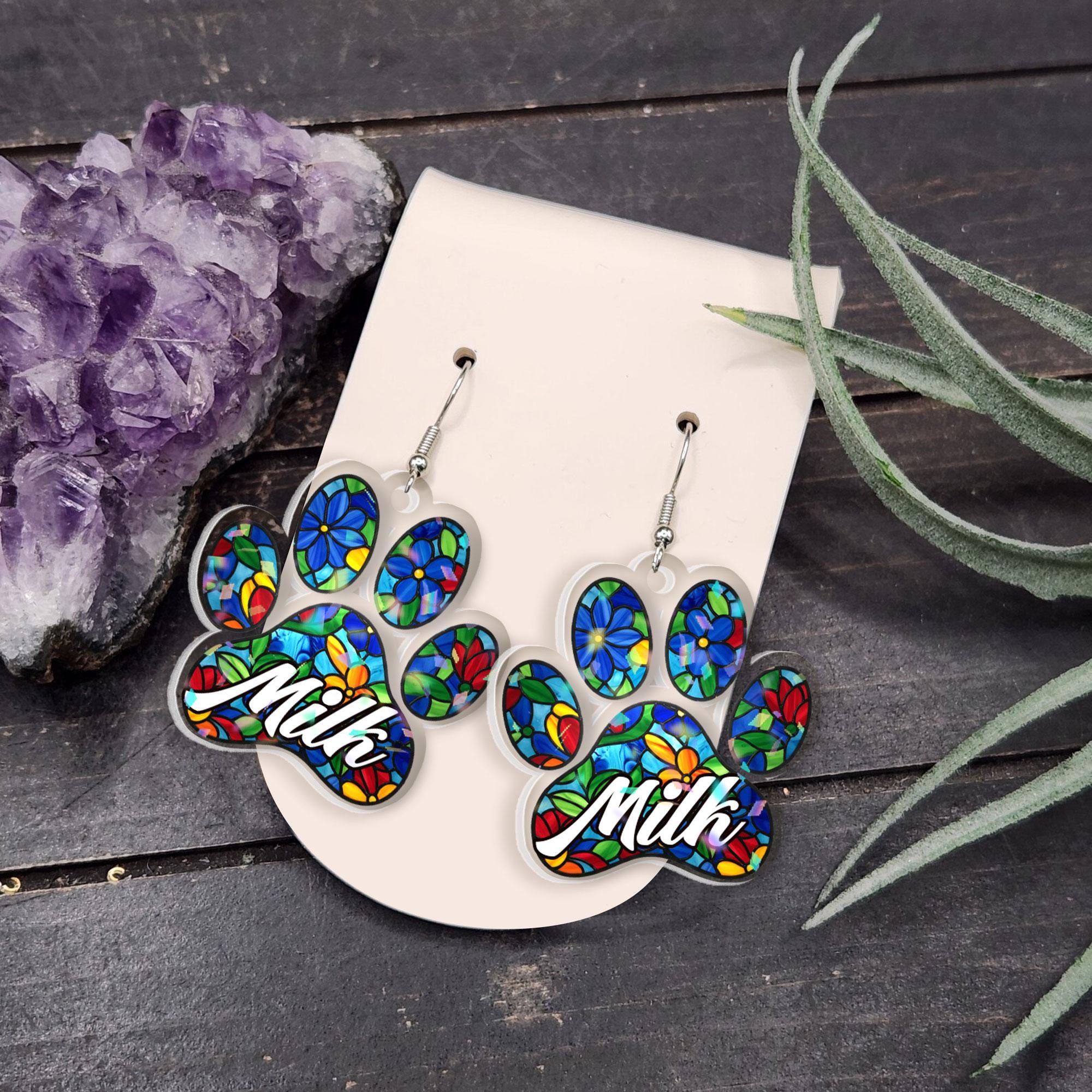 Custom Dog Paw Earrings, Your Pet's Name, Personalized Animal Lover Jewelry, Unique Dog Mom Statement Gift, Pet Lover Memorial Gift