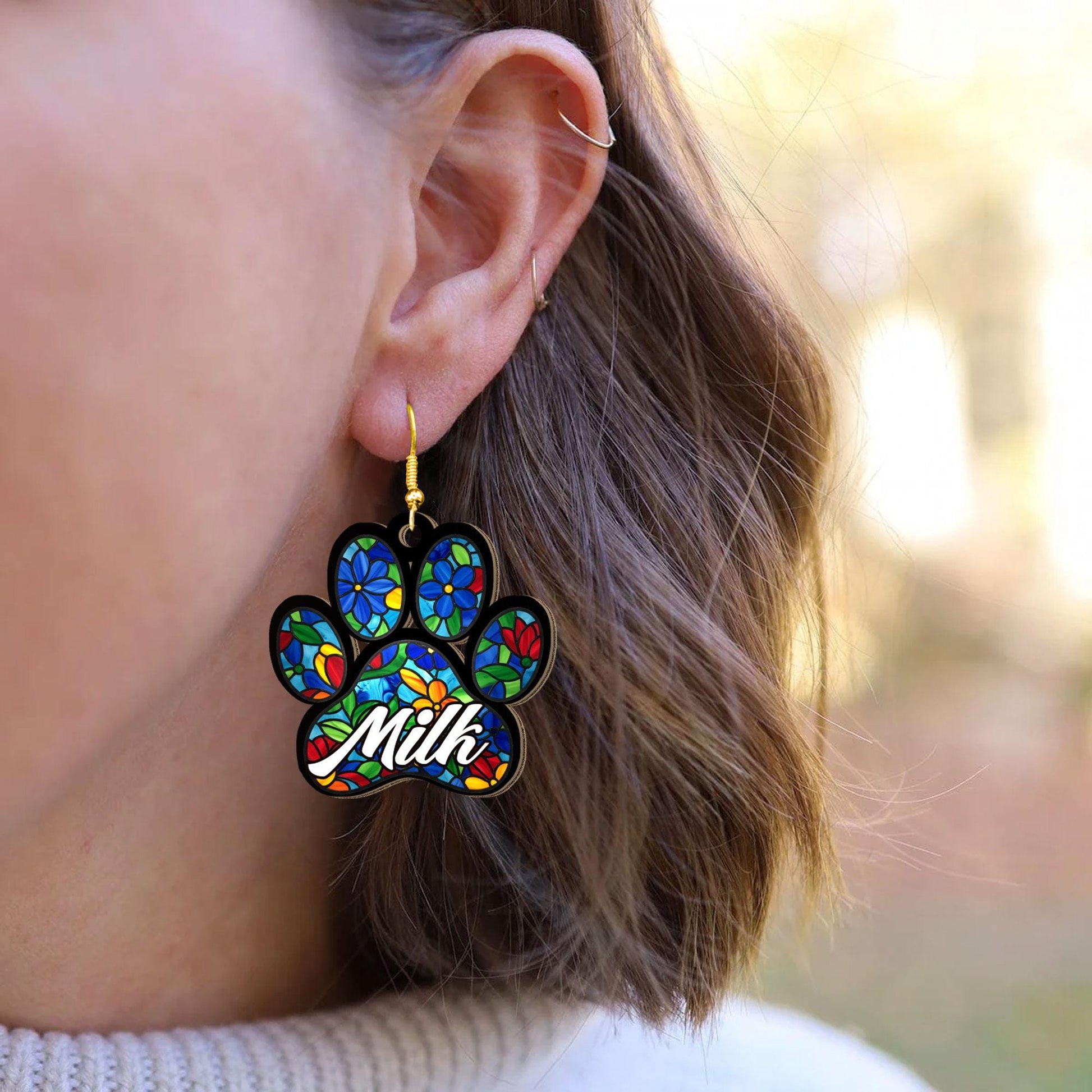 Custom Dog Paw Earrings, Your Pet's Name, Personalized Animal Lover Jewelry, Unique Dog Mom Statement Gift, Pet Lover Memorial Gift