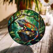 Colorful Iguana Glass Suncatcher – Jungle Lizard Glass Style Hanging Art for Reptile Lovers, Terrarium or Nature Window Decor, Lizard Lover