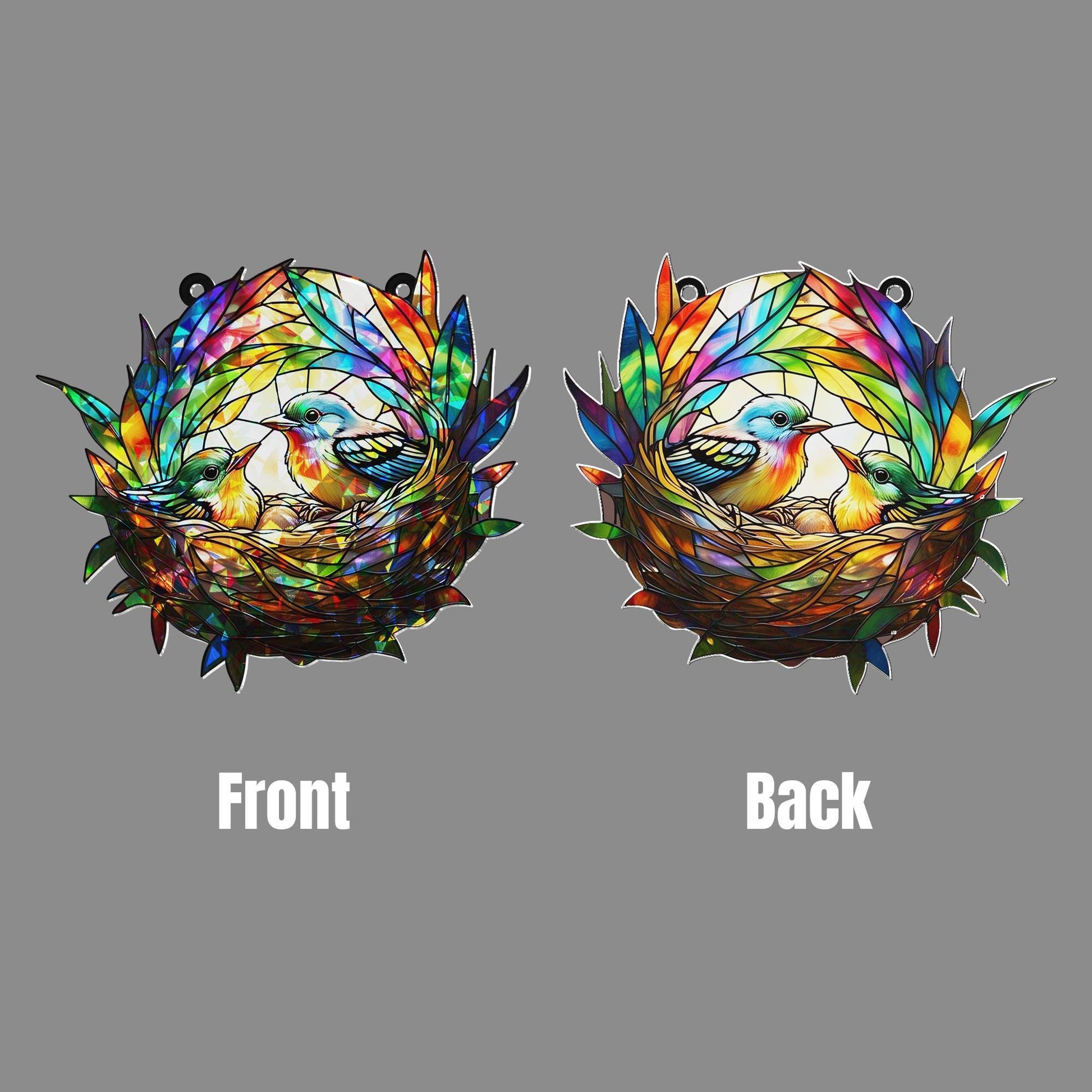 Bird Nest Hologram Acrylic Window Hanging – Baby Birds Decor, Spring Garden Gift, Nature-Inspired Acrylic Window Art, Gift For Mom