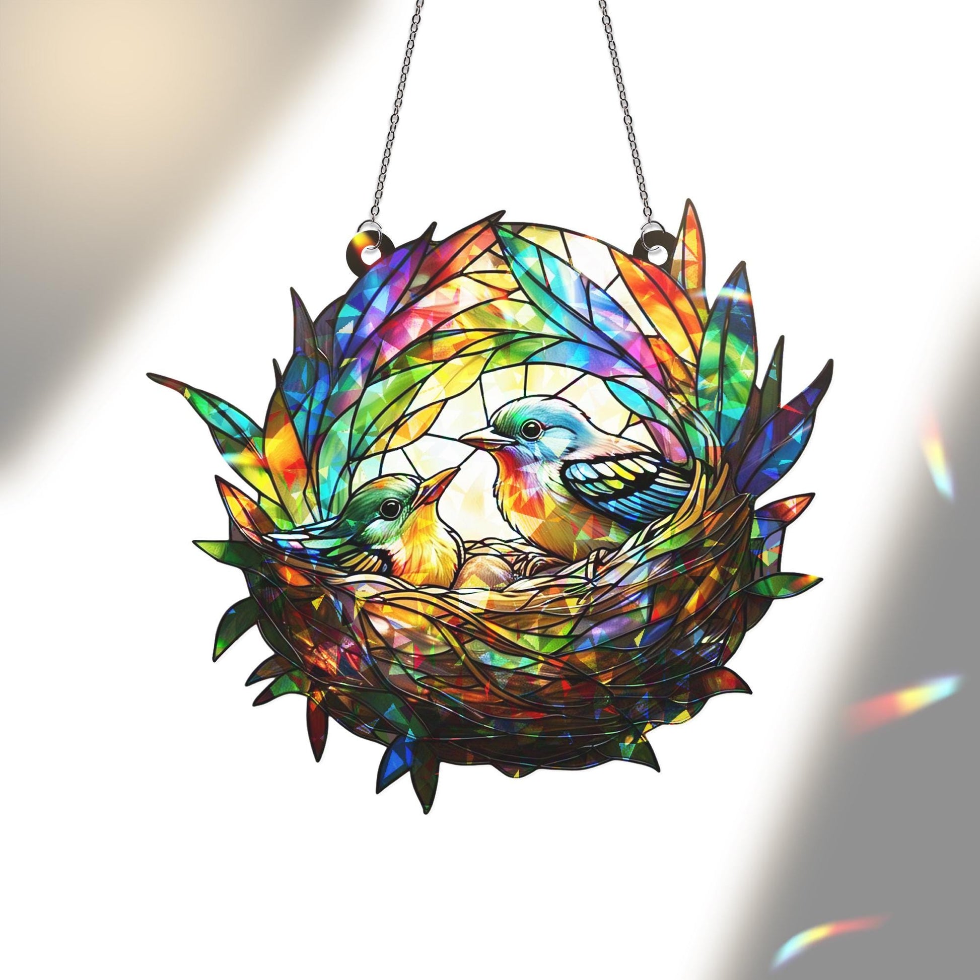 Bird Nest Hologram Acrylic Window Hanging – Baby Birds Decor, Spring Garden Gift, Nature-Inspired Acrylic Window Art, Gift For Mom