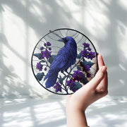 Crows & Nightshade Flowers Glass Suncatcher – Gothic Window Decor – Mother’s Day Gift – Dark Floral Hanging Art