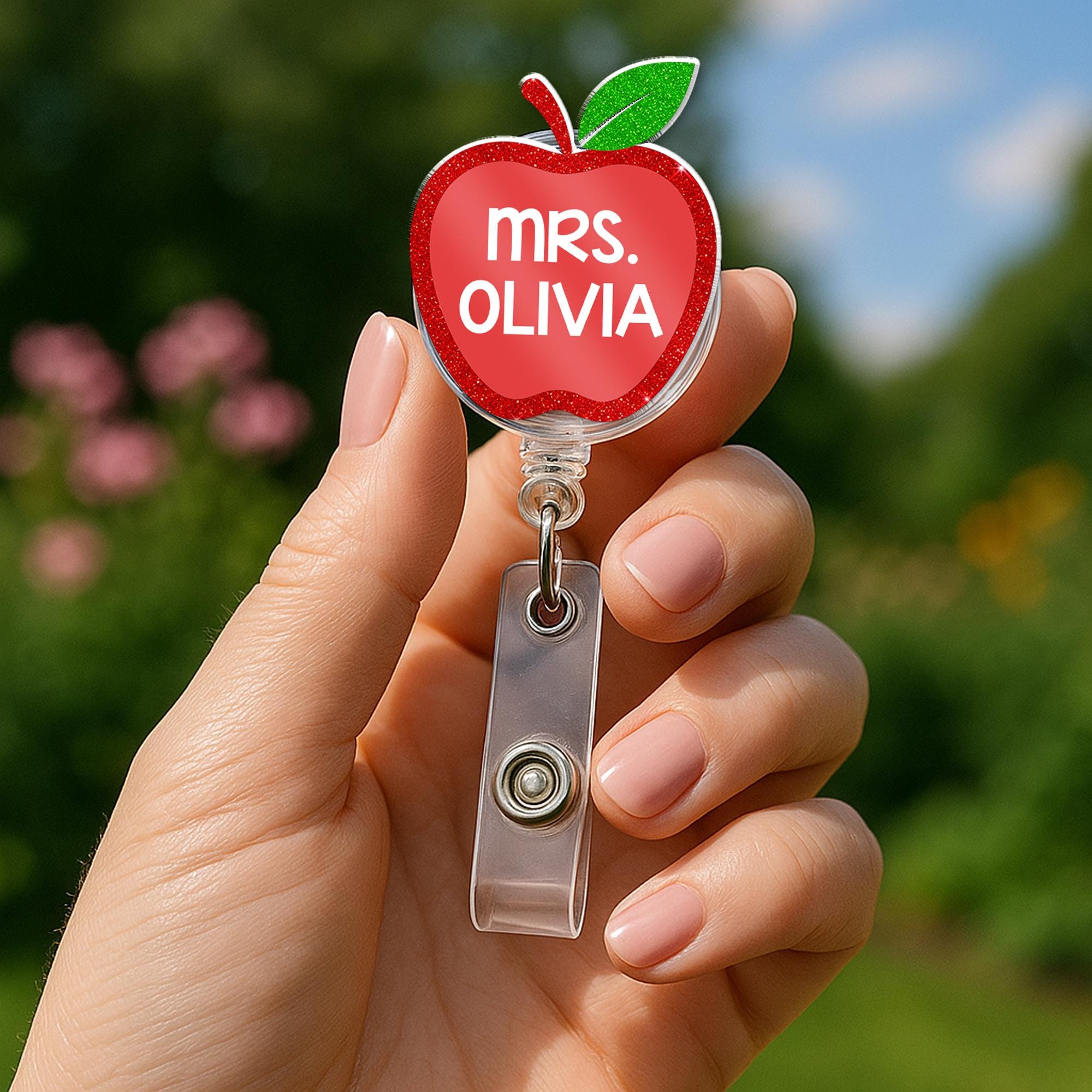 Custom Teacher Badge Reel, Personalized Apple ID Holder, Back to School Gift, Cute Name Tag, Teacher Lanyard Accessory, Teacher Appreciation