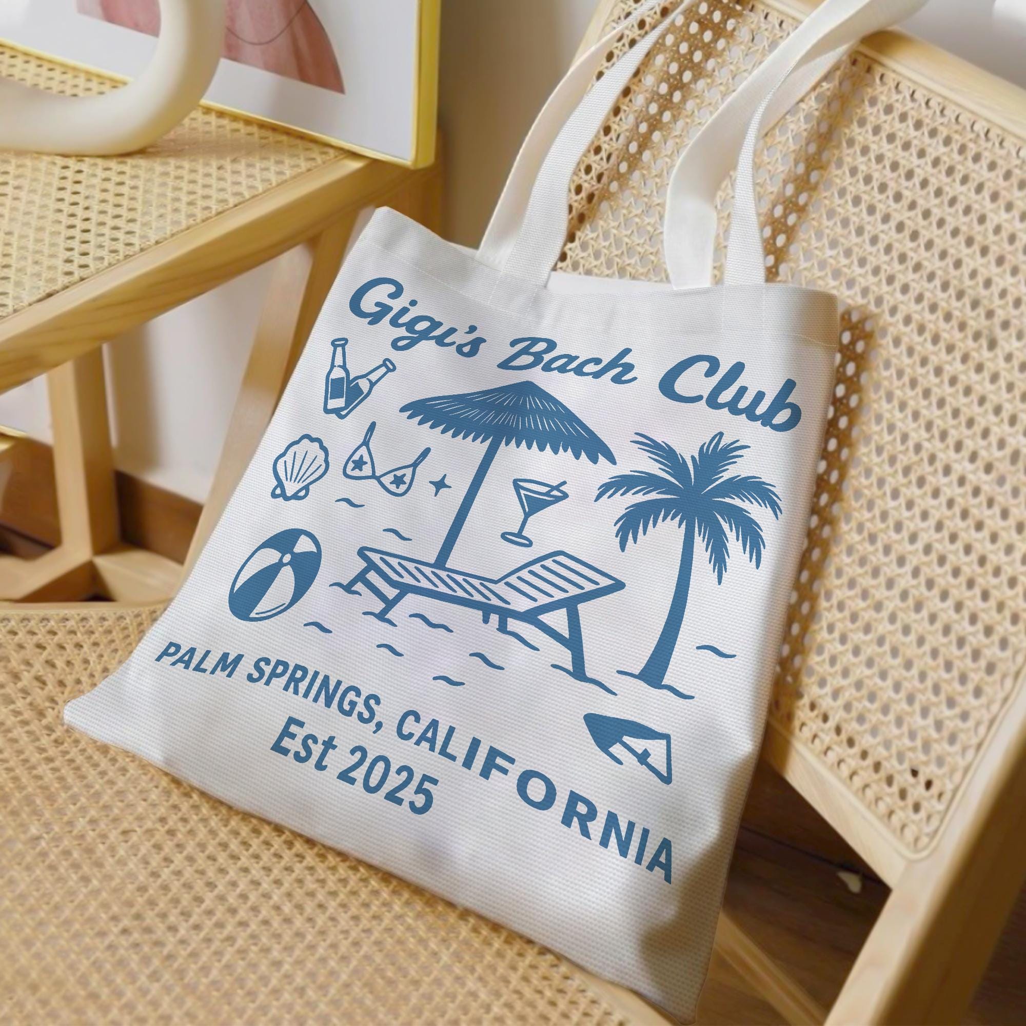 Custom Bachelorette Tote Bag – Personalized Bach Party Beach Bag, Bridal Weekend Favor, Palm Springs Girls Trip Gift, Bride Squad Bag