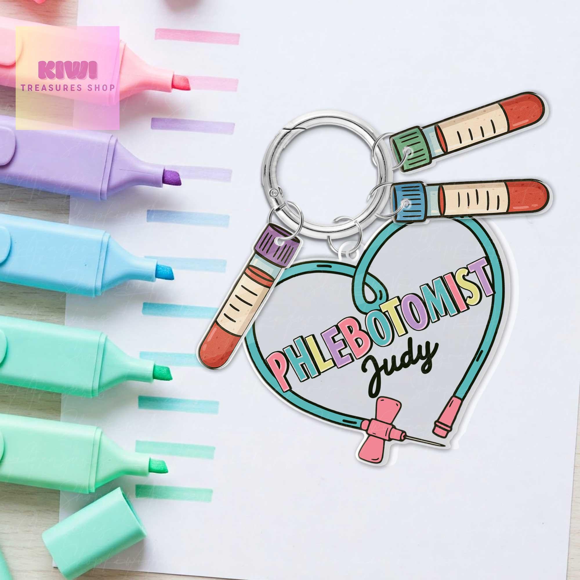 Personalized Phlebotomist Keychain – Nurse Week Gift for Her – Custom Blood Draw Tech Gift – Lab Tech Appreciation Accessory