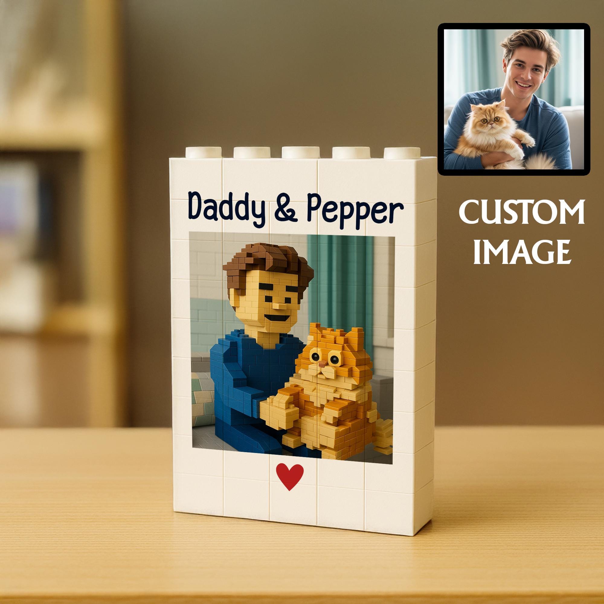Custom Cat Photo Building Block | Personalized Pet Keepsake Gift | Cat Dad Decor | Name & Picture Memory Block | Cute Pet Display