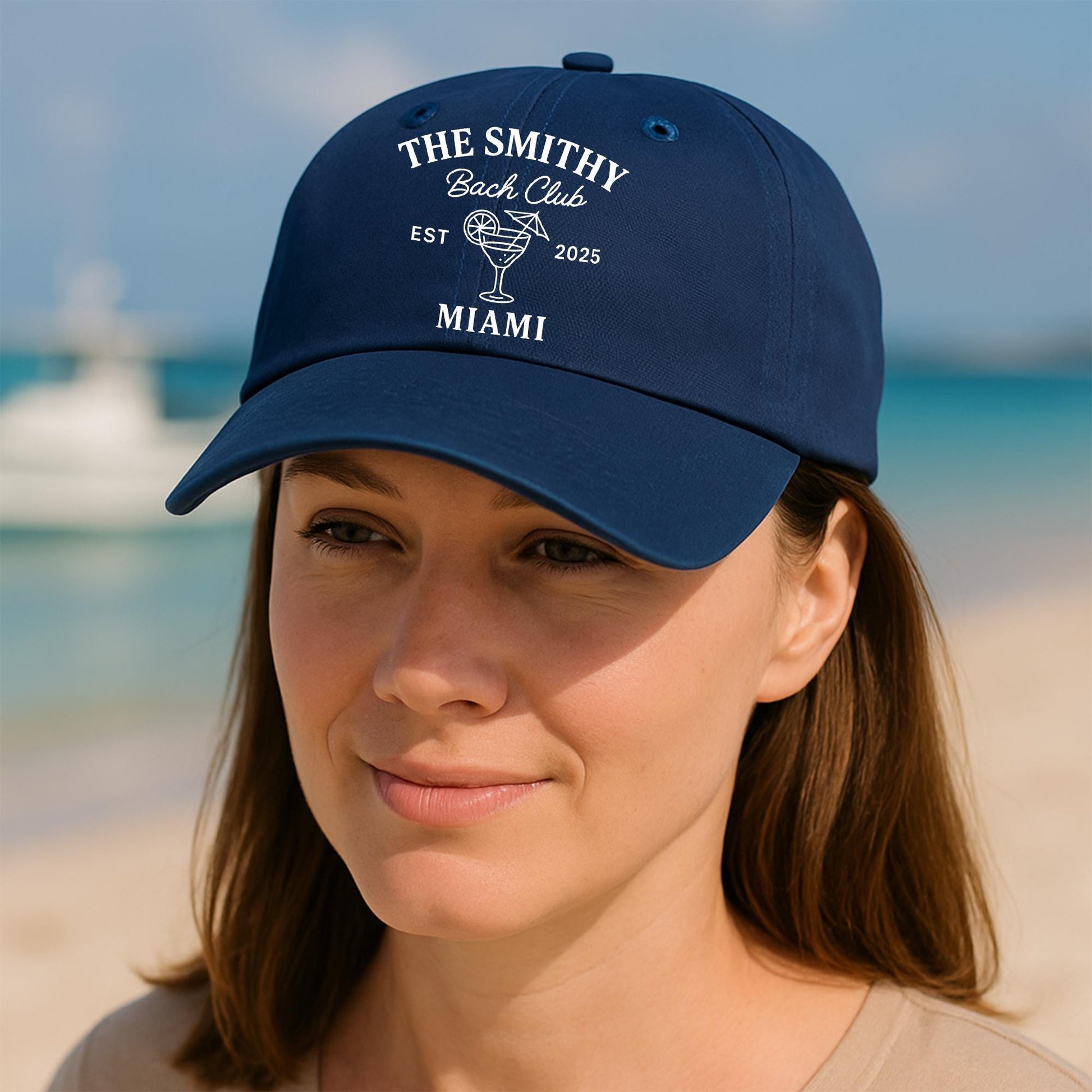 Custom Bach Club Hat – Personalized Bachelorette Party Cap with Cocktail Glass, Beach Trip Gift for Bridesmaids or Girls Weekend 2025