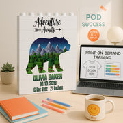 Personalized Bear Mountain Building Block, Nursery Decor, Baby Shower Gift, Adventure Awaits, Custom Birth Stats Keepsake Display