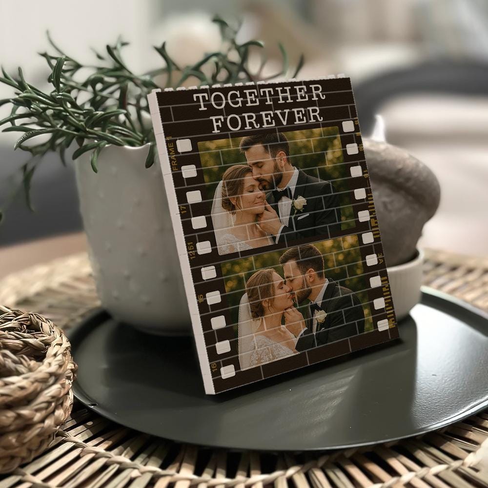Personalized Couple Photo Block, Together Forever Film Strip Wedding Gift, Custom Anniversary Engagement Picture Keepsake Home Decor