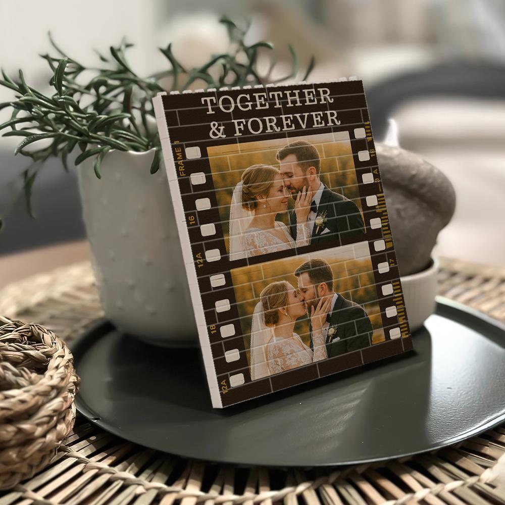 Personalized Couple Photo Block, Together Forever Film Strip Wedding Gift, Custom Anniversary Engagement Picture Keepsake Home Decor