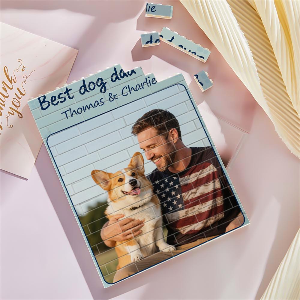Custom Dog Dad Photo Building Block, Personalized Best Dog Dad Ever Gift, Pet Lover Keepsake with Names, Corgi Dad Photo Display Decor
