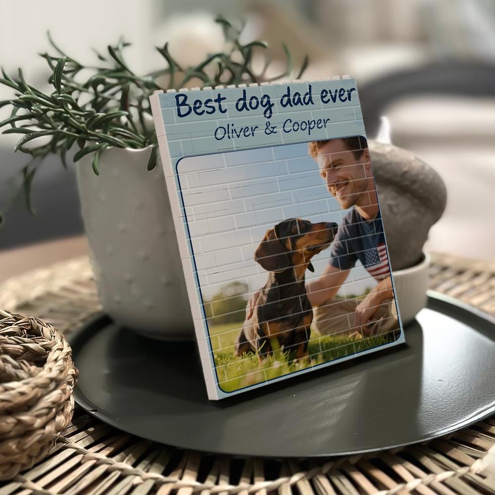 Custom Dog Dad Photo Building Block, Personalized Best Dog Dad Ever Gift, Pet Lover Keepsake with Names, Corgi Dad Photo Display Decor
