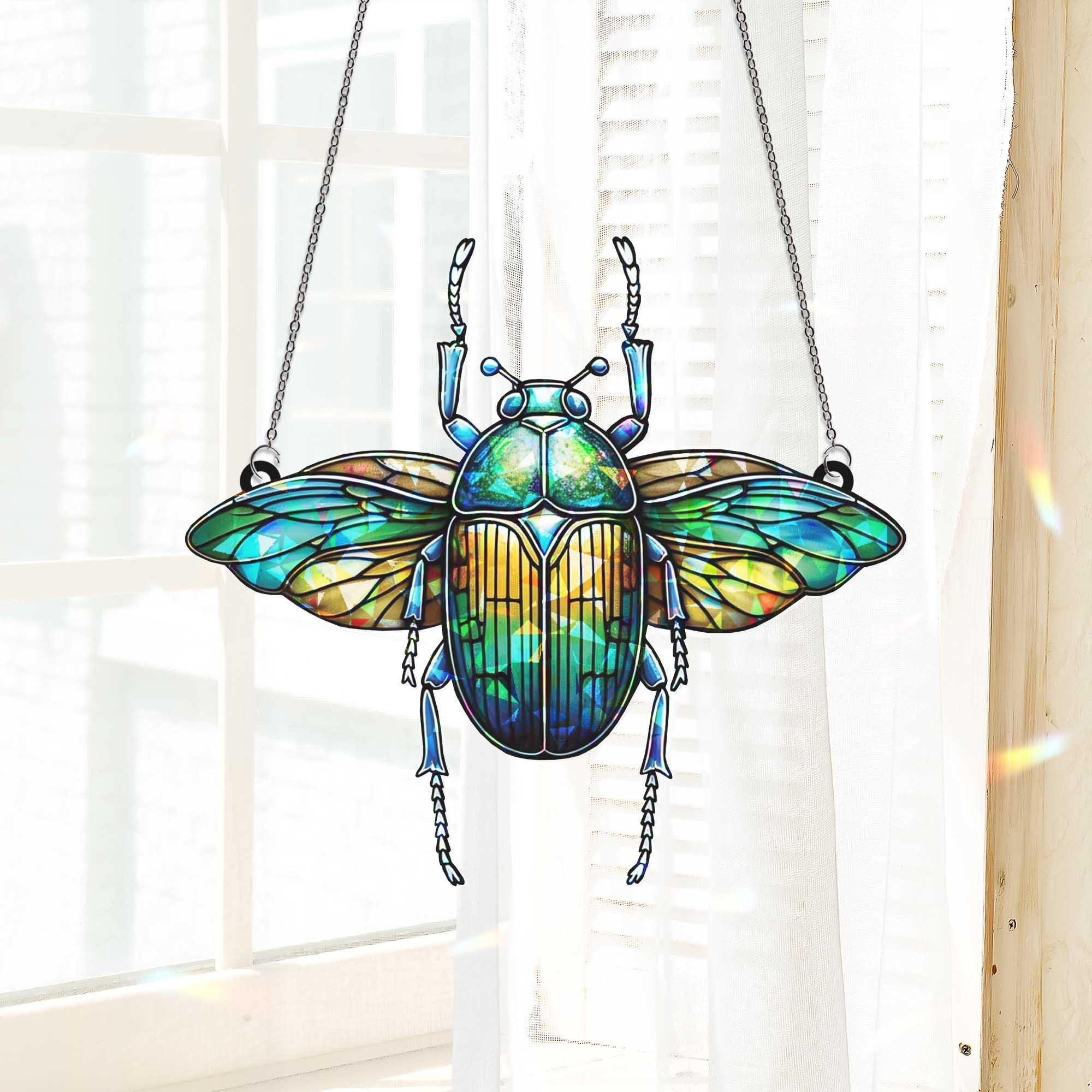Colorful Beetle Hologram Window Hanging | Beetle Insect Suncatcher | Nature Inspired Bug Decor for Window, Home or Garden