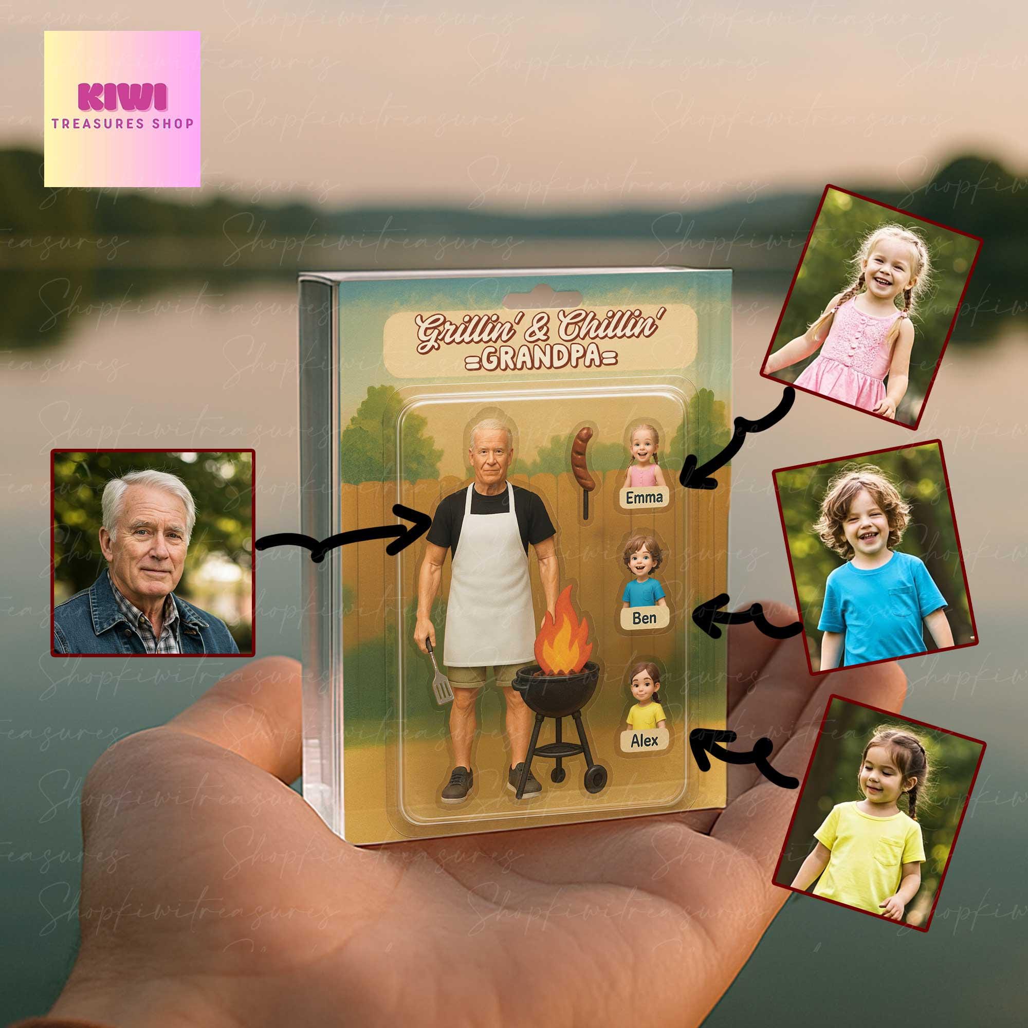 Custom "Grillin' & Chillin' Grandpa" Acrylic Block | Personalized Family Portrait | Father's Day or Grandpa Gift | Grilling