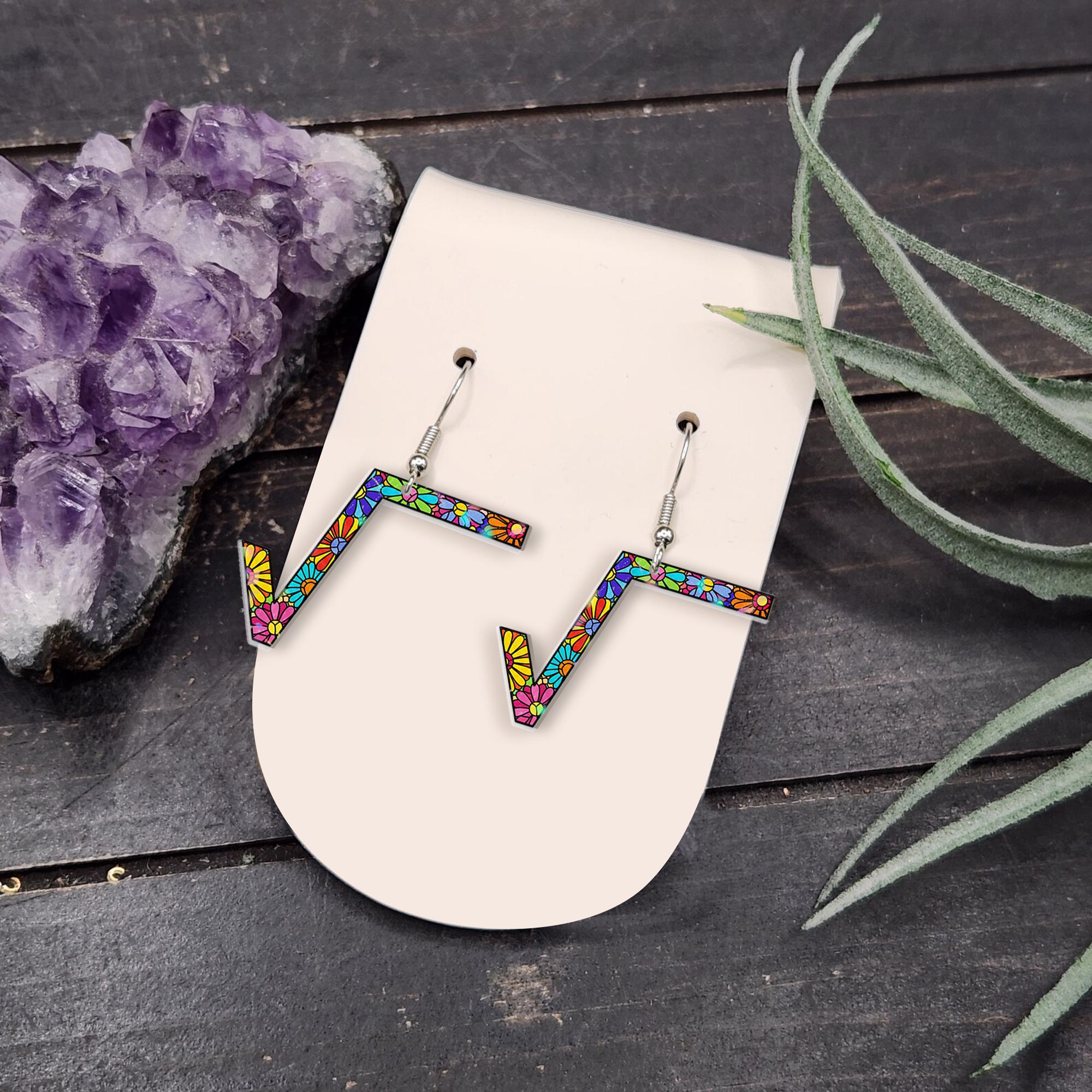 Colorful Square Root Earrings, Math Teacher Jewelry, Funny Math Gift, Flower Pattern Dangle Earrings, Geeky Teacher Accessory