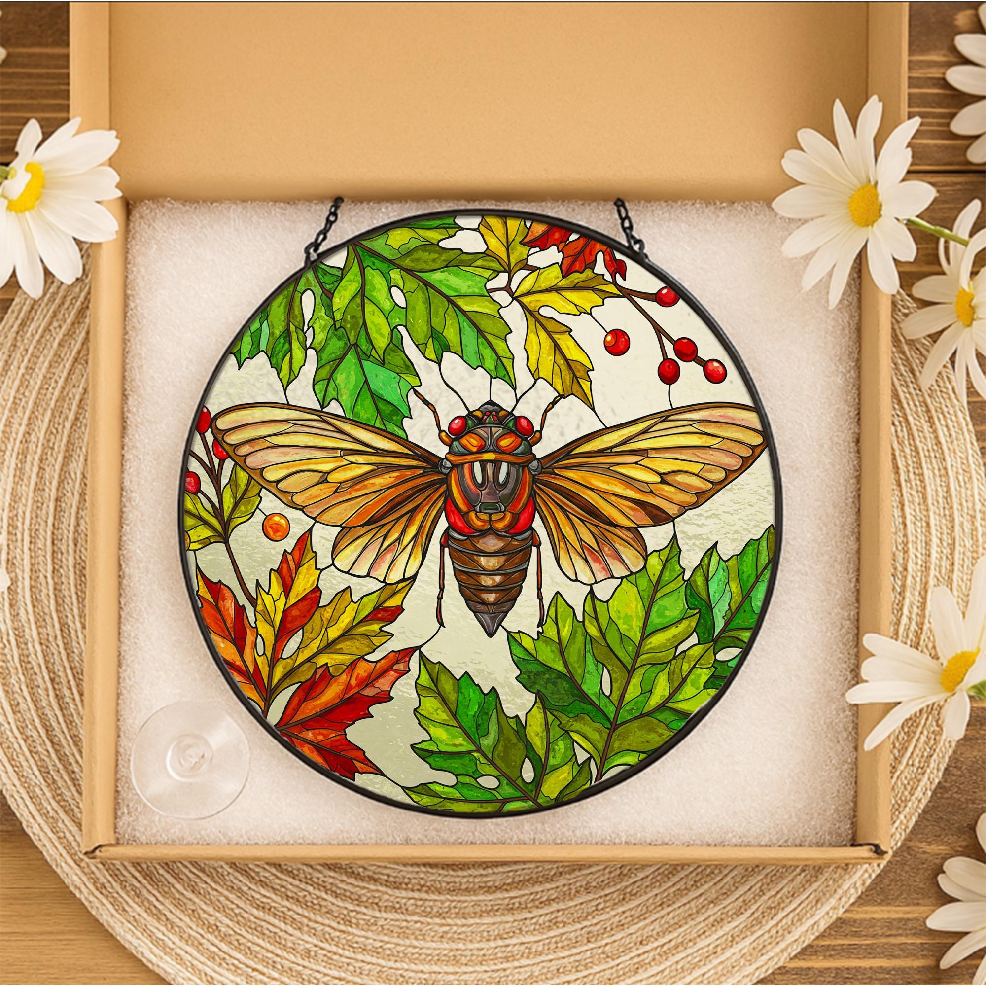 Cicada Suncatcher | Insect Garden Window Decor | Glass Art Hanging | Nature-Inspired Sun Catcher Gift for cicada lovers