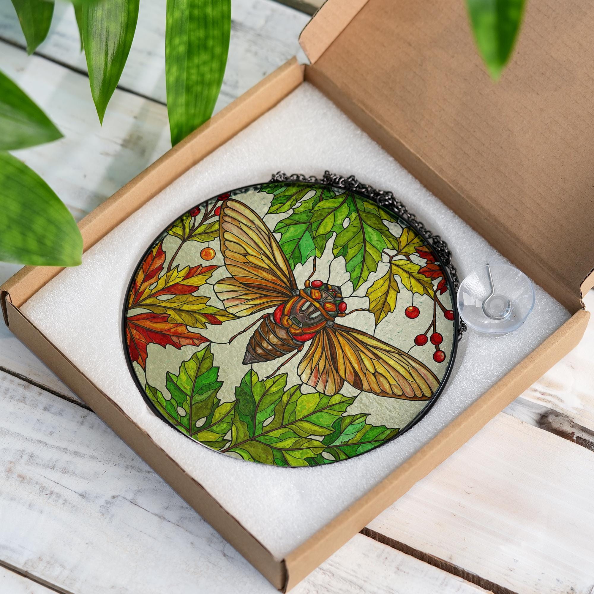 Cicada Suncatcher | Insect Garden Window Decor | Glass Art Hanging | Nature-Inspired Sun Catcher Gift for cicada lovers