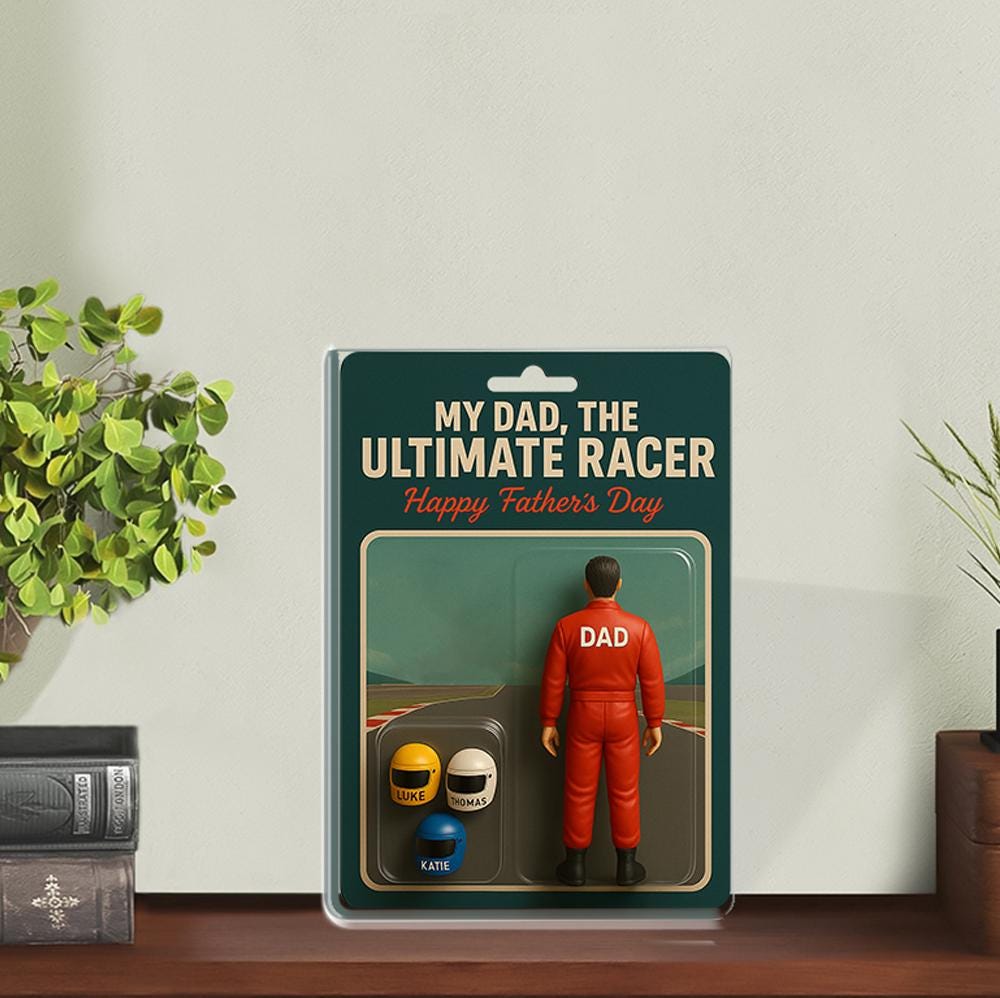 Personalized Racer Dad Keychain or Acrylic Block Plaque, Ultimate Racer Father's Day Gift, Custom Name Helmets, Gift for Car Enthusiast Dads
