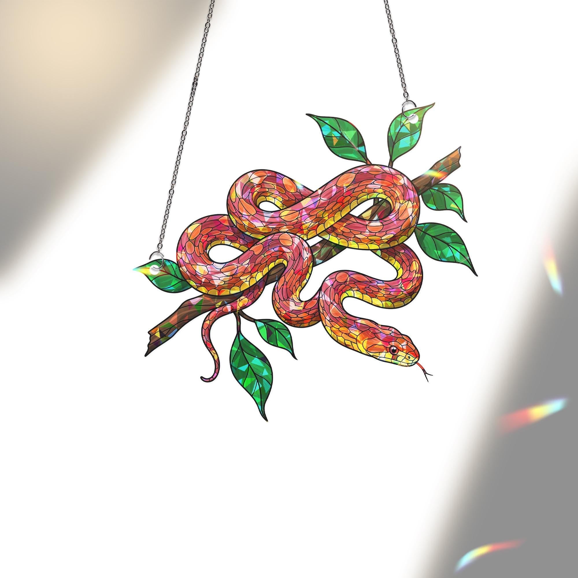 Corn Snake Holgram Ornament, Colorful Reptile ACRYLIC Window Hanging, Nature Jungle Decor, Snake Lover Gift for Home or Garden, Gift For Dad