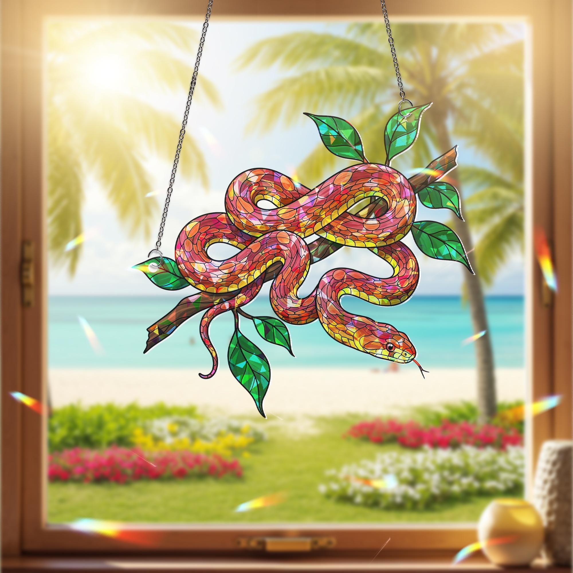 Corn Snake Holgram Ornament, Colorful Reptile ACRYLIC Window Hanging, Nature Jungle Decor, Snake Lover Gift for Home or Garden, Gift For Dad