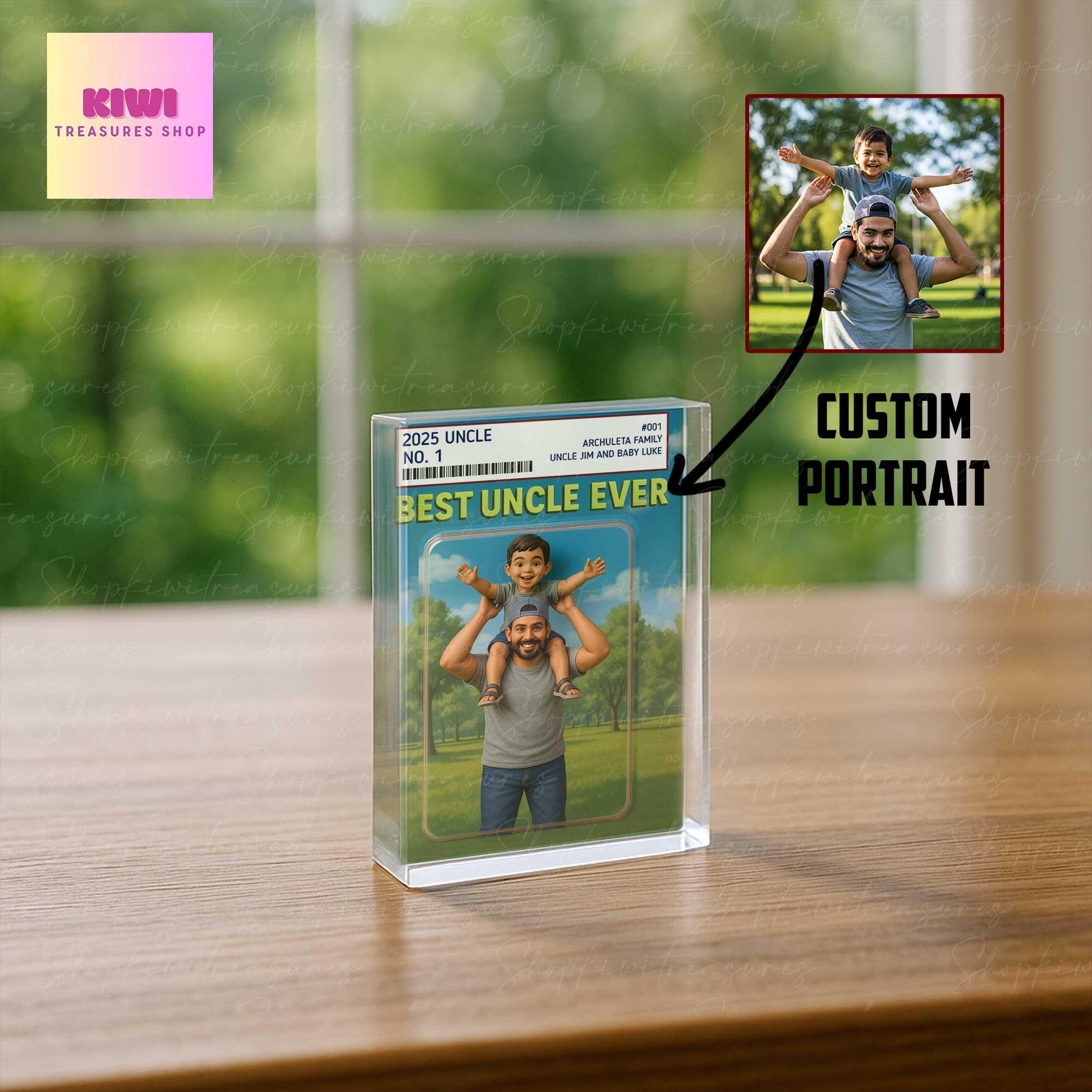 Custom Best Uncle Ever Trading Card Style Acrylic Block – Father's Day Gift for Uncle – Personalized Uncle Gift from Kids