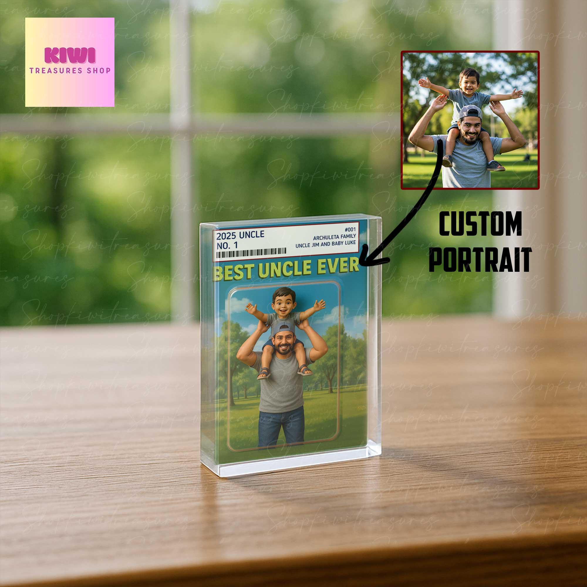 Custom Best Uncle Ever Trading Card Style Acrylic Block – Father's Day Gift for Uncle – Personalized Uncle Gift from Kids