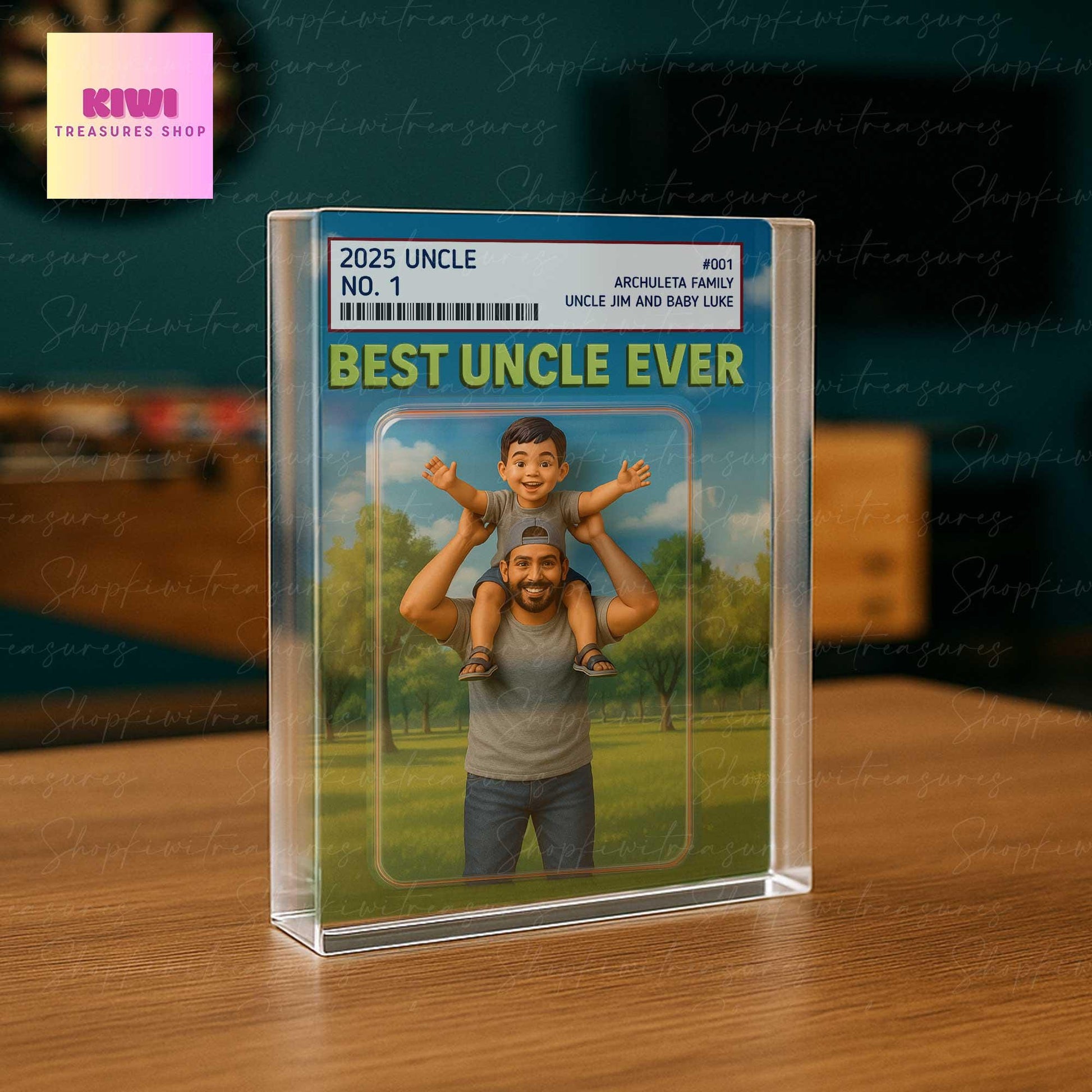 Custom Best Uncle Ever Trading Card Style Acrylic Block – Father's Day Gift for Uncle – Personalized Uncle Gift from Kids
