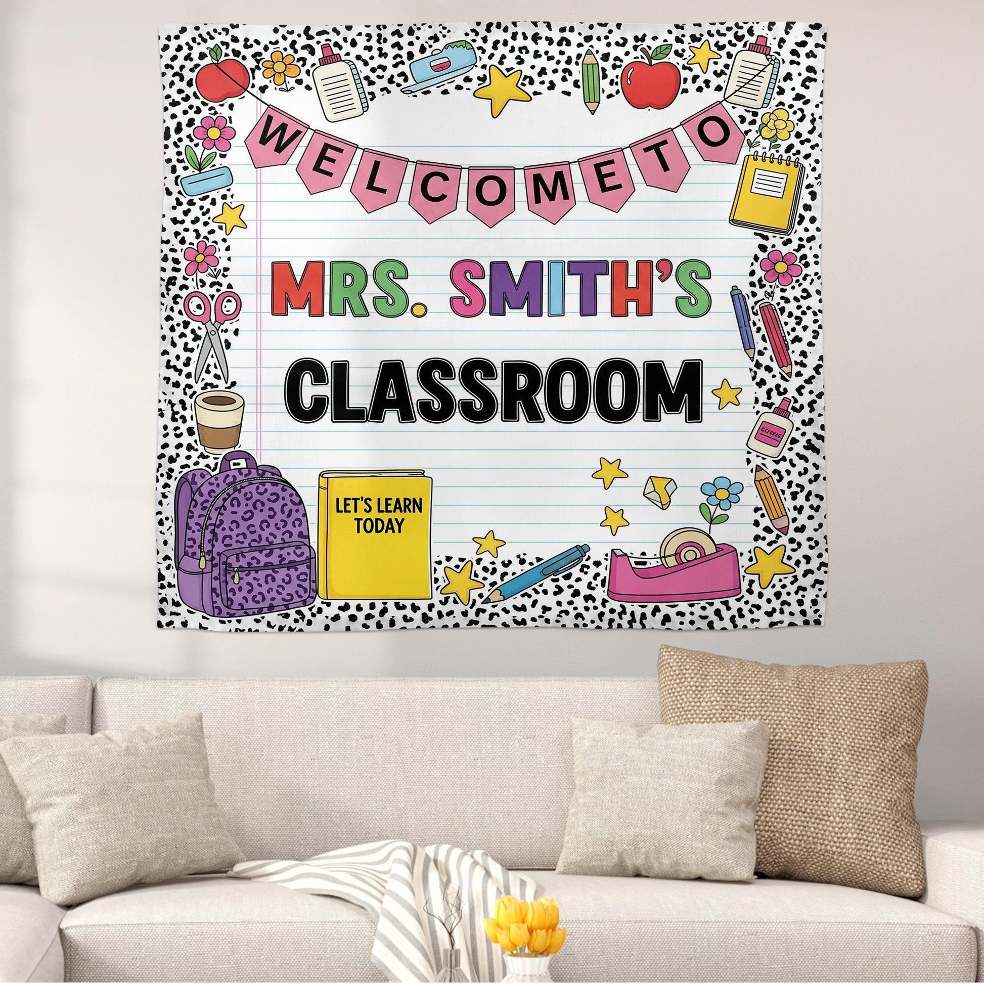 Classroom Decor, Custom Composition Notebook Welcome Teachers Name Classroom Banner, Teacher Appreciation Gifts, Custom Classroom Tapestry