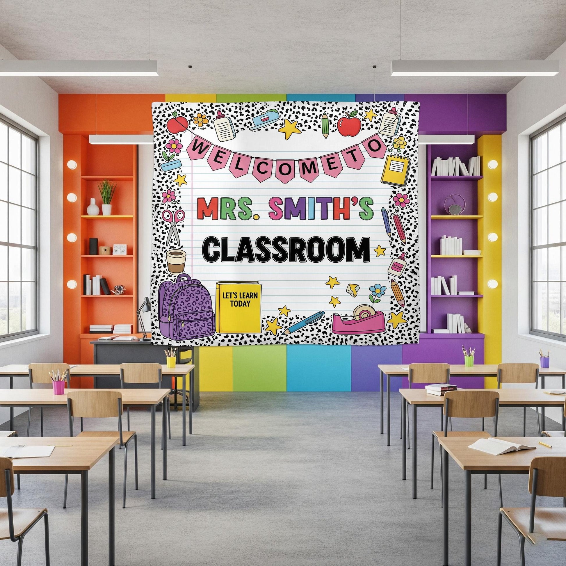 Classroom Decor, Custom Composition Notebook Welcome Teachers Name Classroom Banner, Teacher Appreciation Gifts, Custom Classroom Tapestry