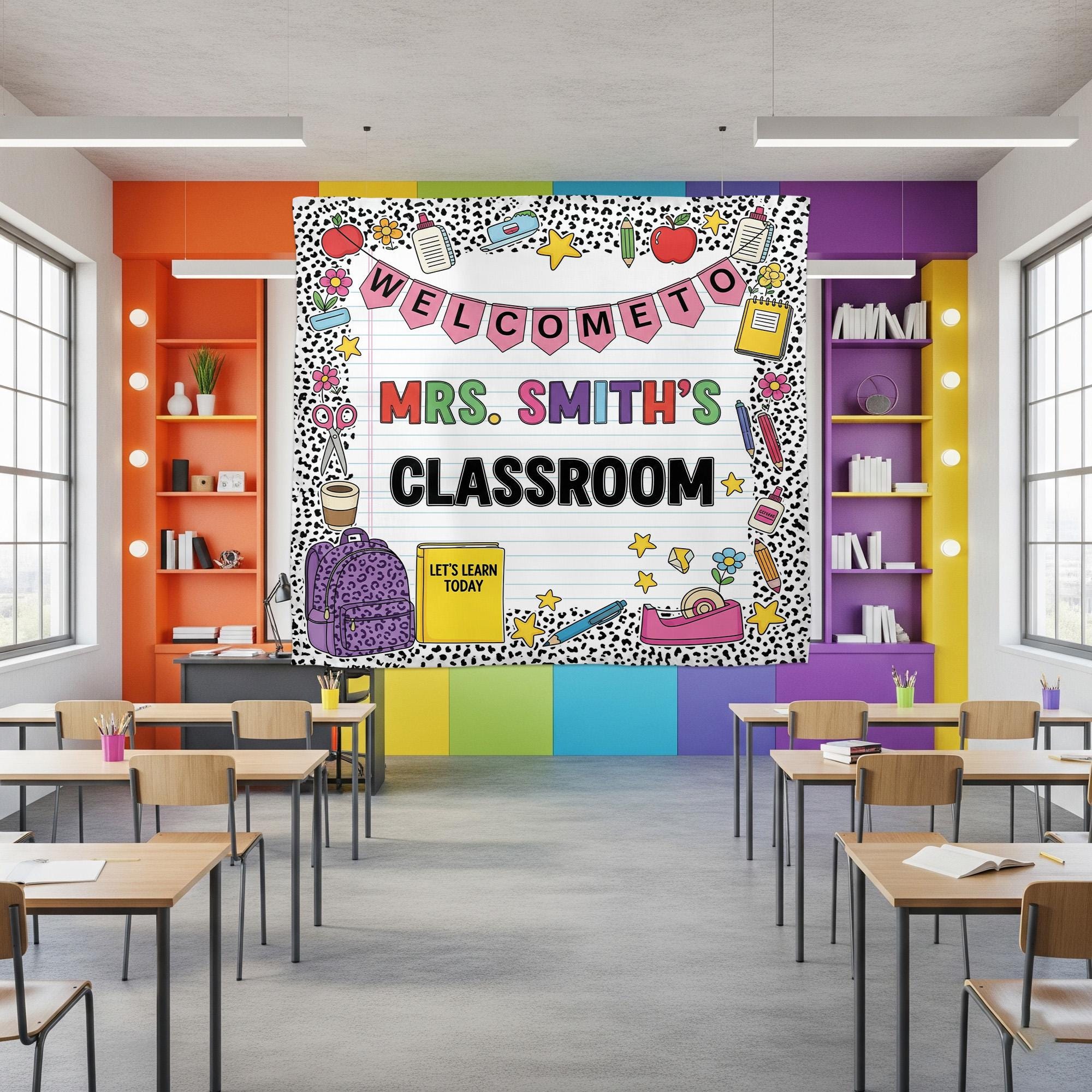 Classroom Decor, Custom Composition Notebook Welcome Teachers Name Classroom Banner, Teacher Appreciation Gifts, Custom Classroom Tapestry