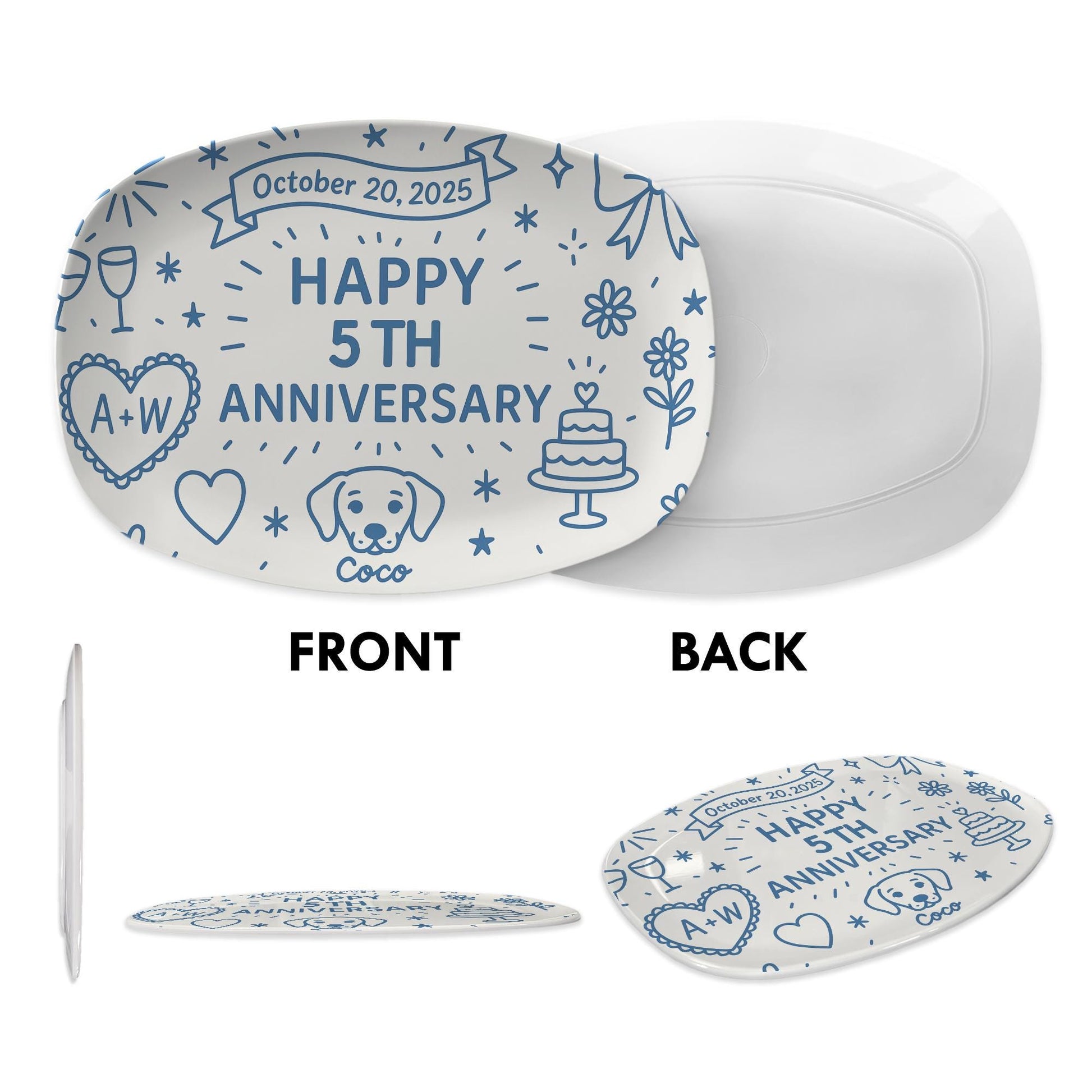 Custom Anniversary Platter, Personalized Year Gift, Couple Keepsake Plate with Date, Dog Name & Initials, couple Gift Idea, DECOR ONLY