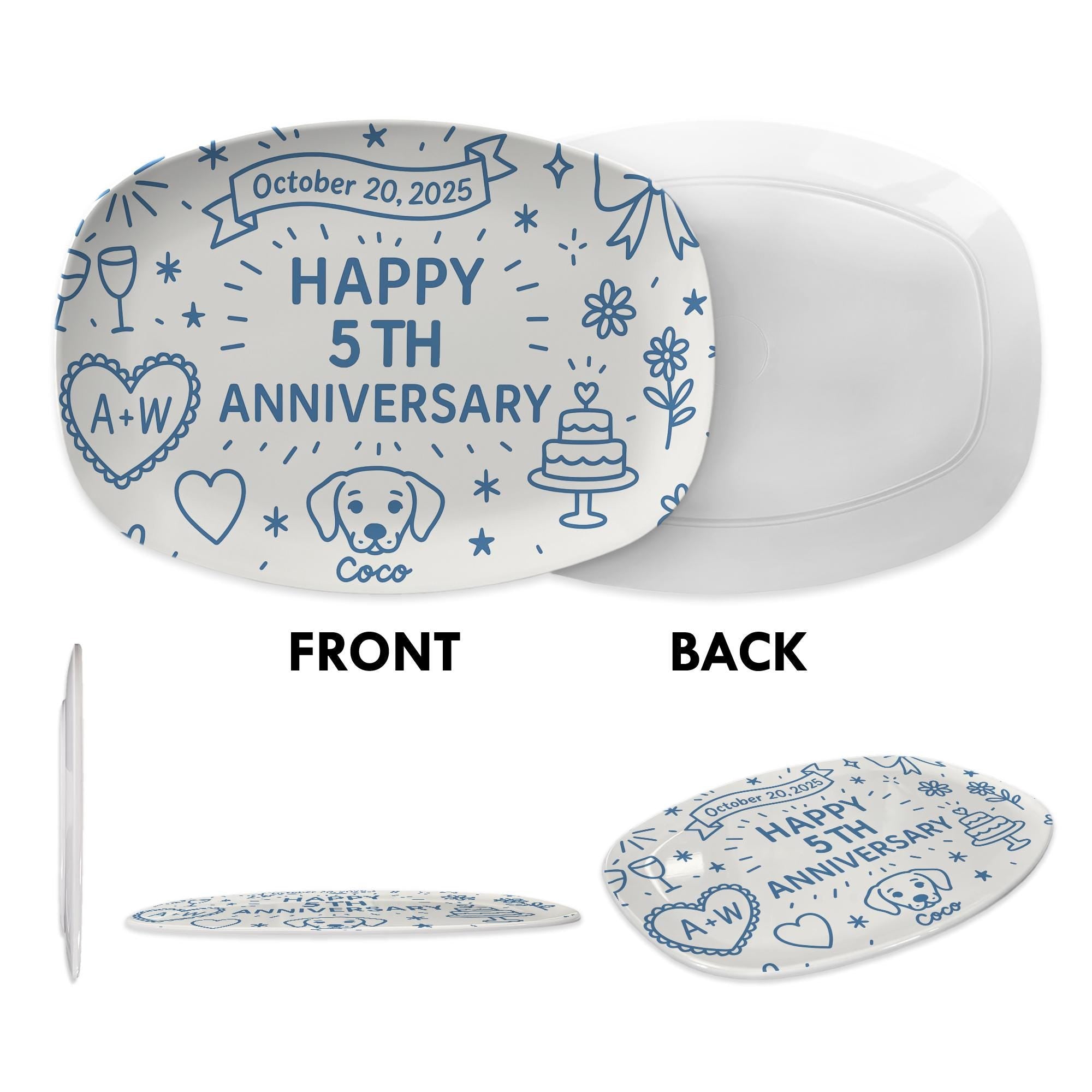 Custom Anniversary Platter, Personalized Year Gift, Couple Keepsake Plate with Date, Dog Name & Initials, couple Gift Idea, DECOR ONLY