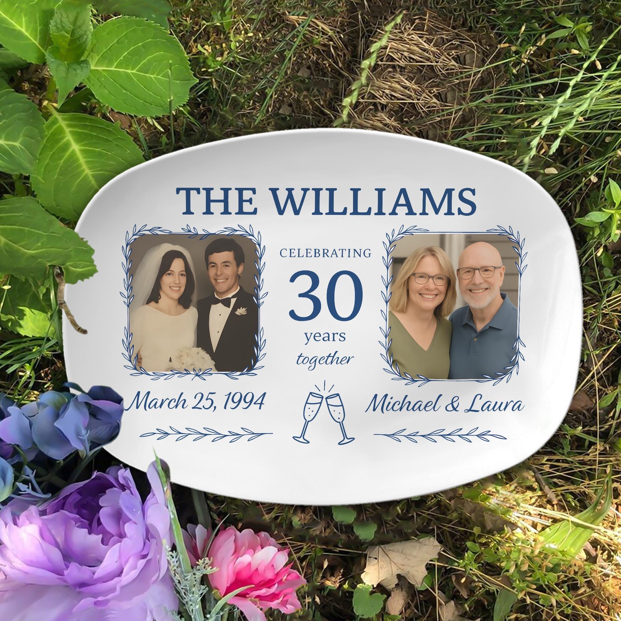 Custom Anniversary Photo Platter, Personalized Wedding Keepsake Gift, Couple Name & Date Tray, Family Heirloom DECOR ONLY