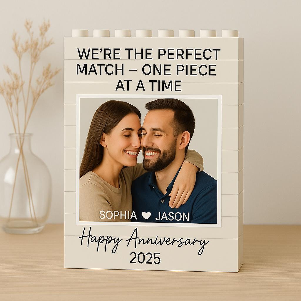 Custom Building Block Anniversary Gift, Personalized Photo Brick Frame, Perfect Match Couple Keepsake, Unique Love Display