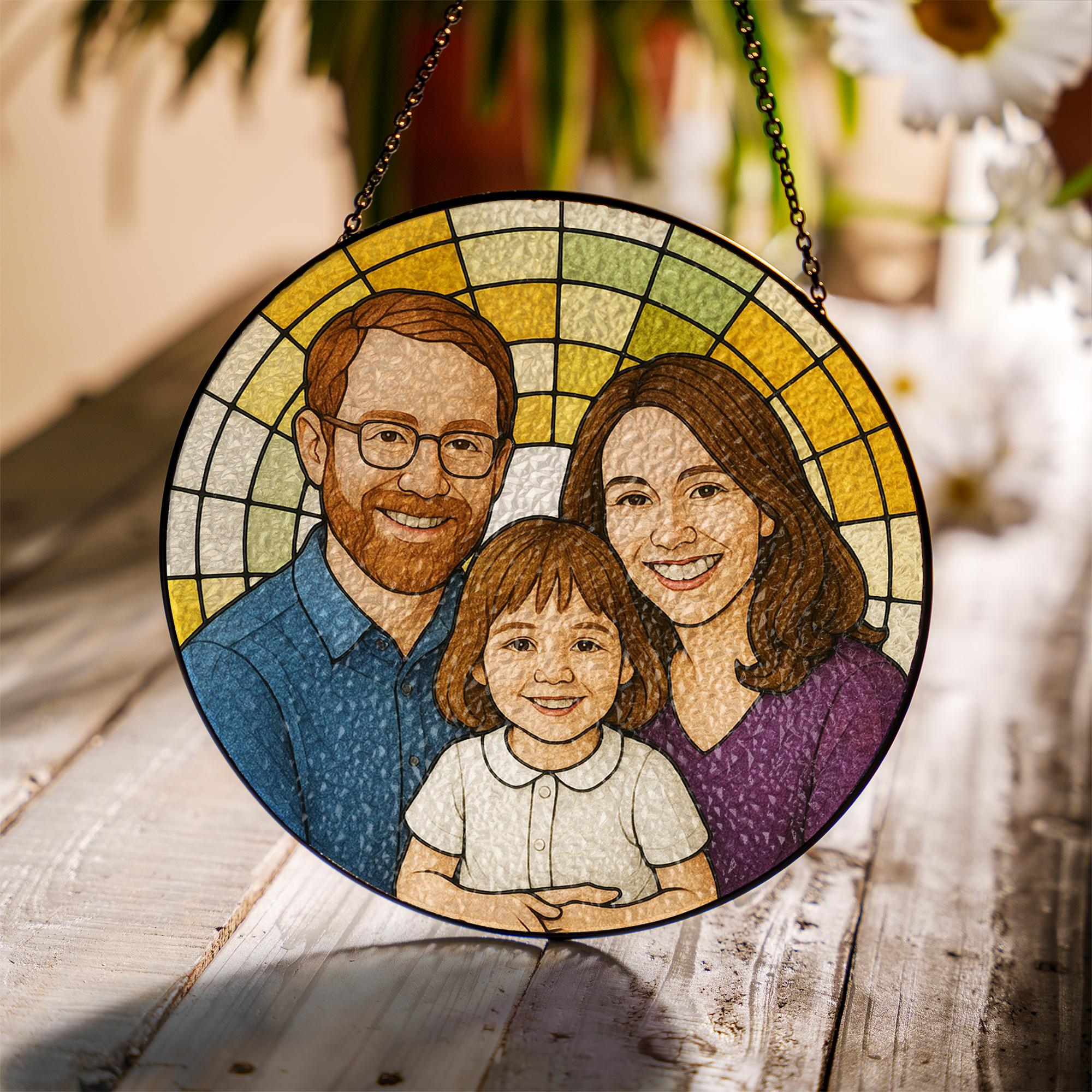 Custom Family Portrait Suncatcher | Personalized Glass Window Hanging | Father’s Day Gift for Dad | Photo to Art Keepsake