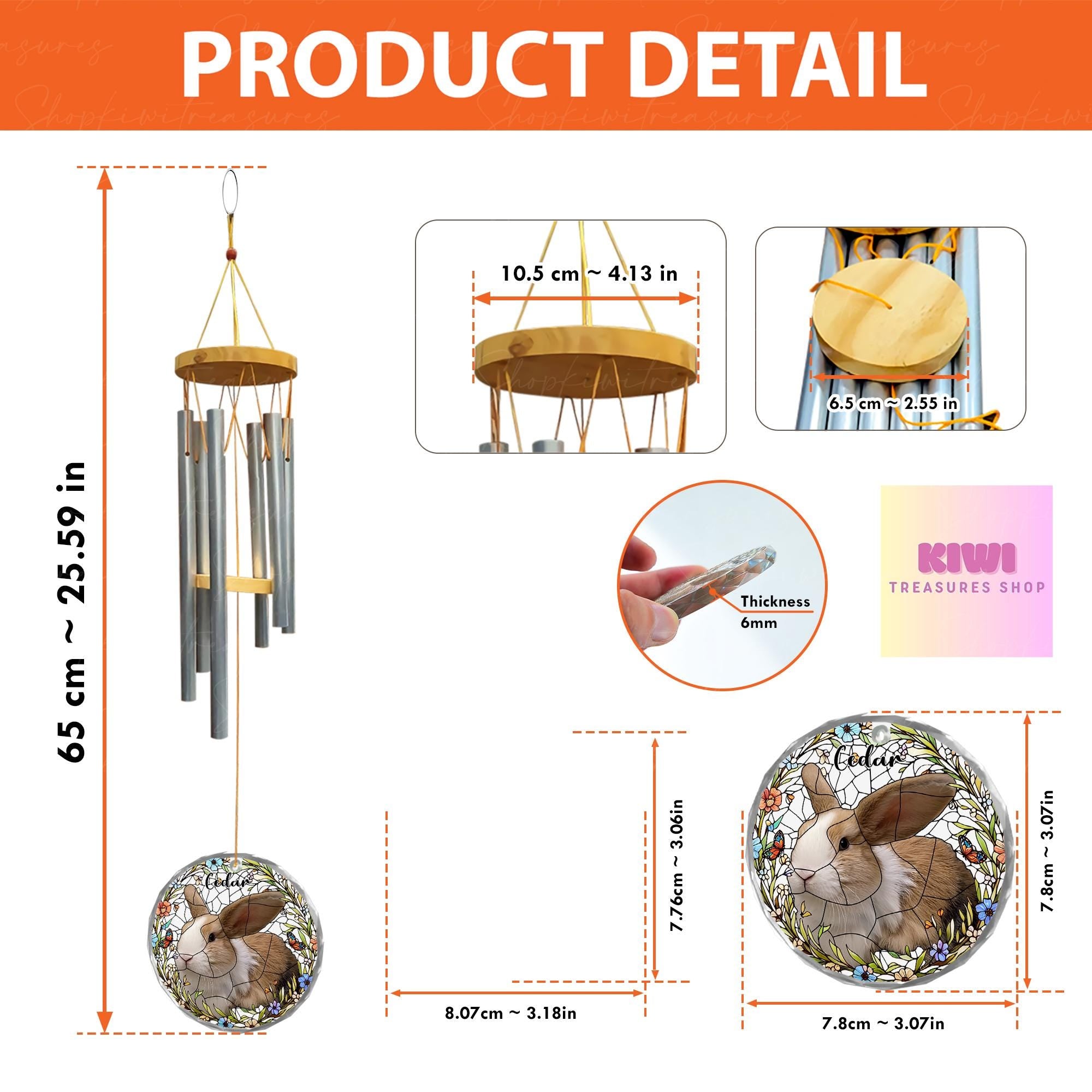 Custom Bunny Memorial Wind Chime | Pet Loss Gift for Rabbit Lovers | Personalized Rabbit Tribute with Name | Rainbow Bridge Keepsake