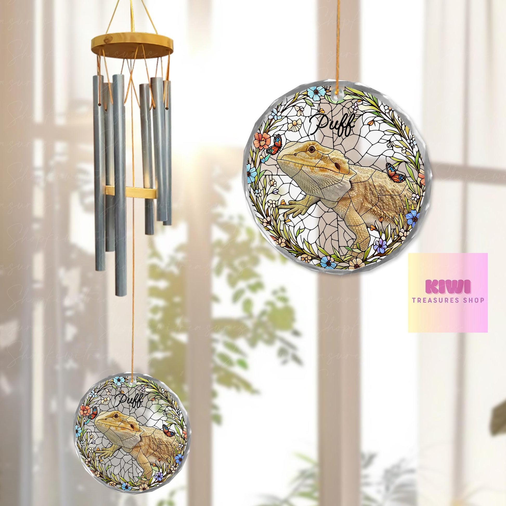 Custom Bearded Dragon Memorial Wind Chime | Personalized Pet Loss Gift | Reptile Remembrance Sun Catcher | Puff Tribute Keepsake