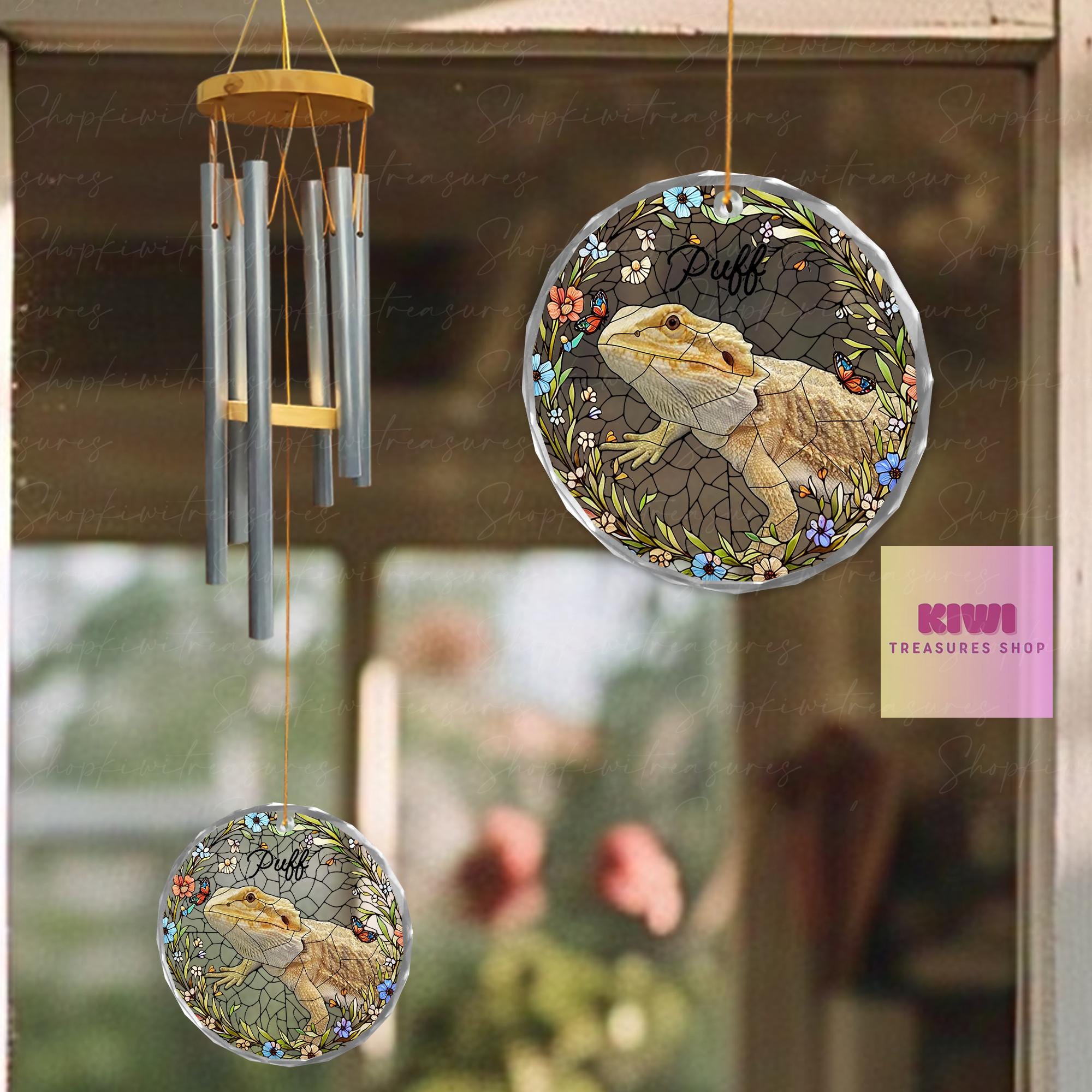 Custom Bearded Dragon Memorial Wind Chime | Personalized Pet Loss Gift | Reptile Remembrance Sun Catcher | Puff Tribute Keepsake
