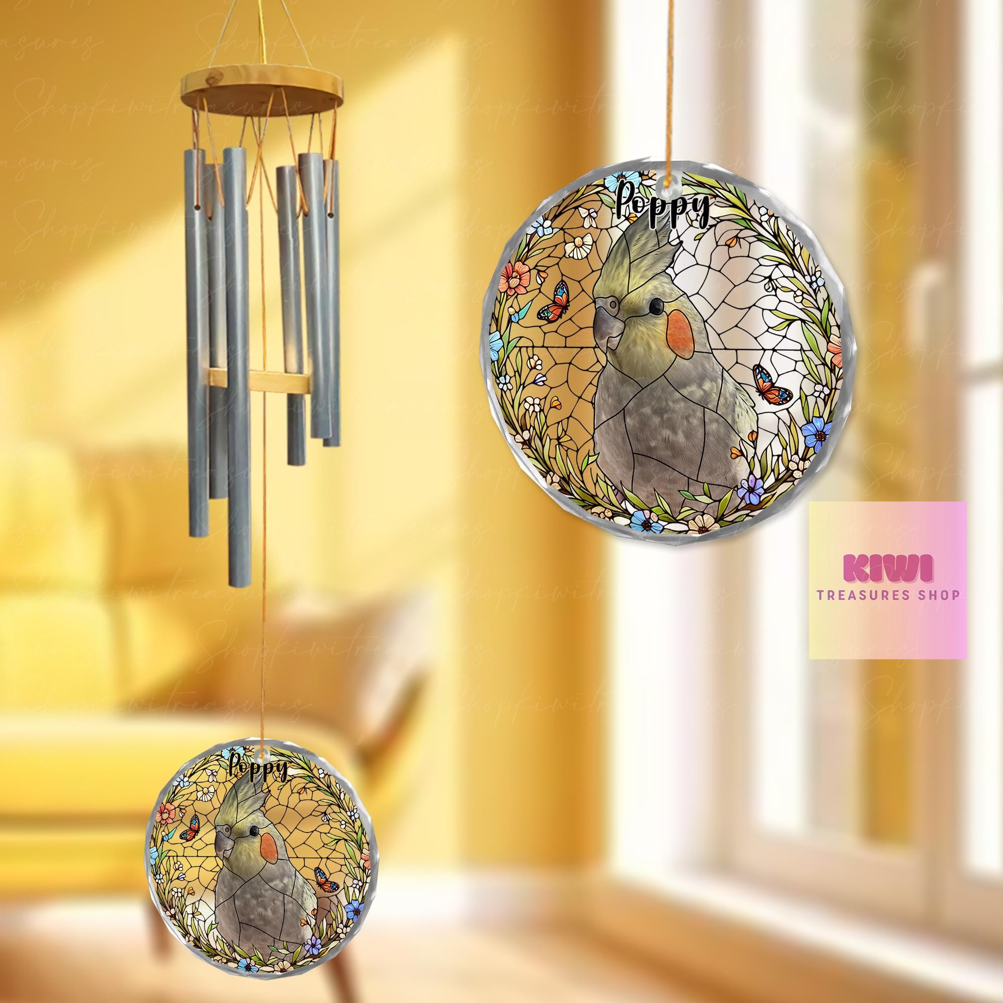 Custom Cockatiel Memorial Wind Chime | Personalized Pet Loss Gift for Bird Lovers | Rainbow Bridge Tribute | Parrot Remembrance Art