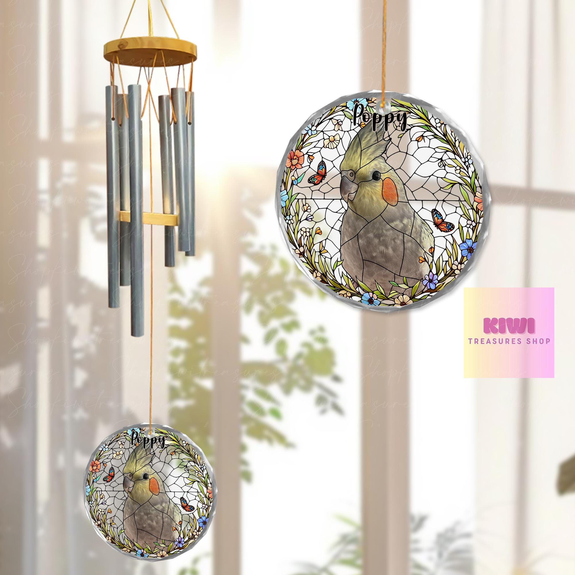 Custom Cockatiel Memorial Wind Chime | Personalized Pet Loss Gift for Bird Lovers | Rainbow Bridge Tribute | Parrot Remembrance Art